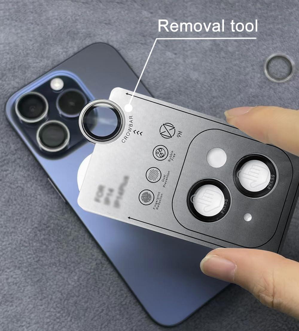 imageTENOC Camera Lens Protector for iPhone 15 Pro amp iPhone 15 Pro Max 9H Tempered Glass Camera Screen Cover Black Metal Individual RingBlack