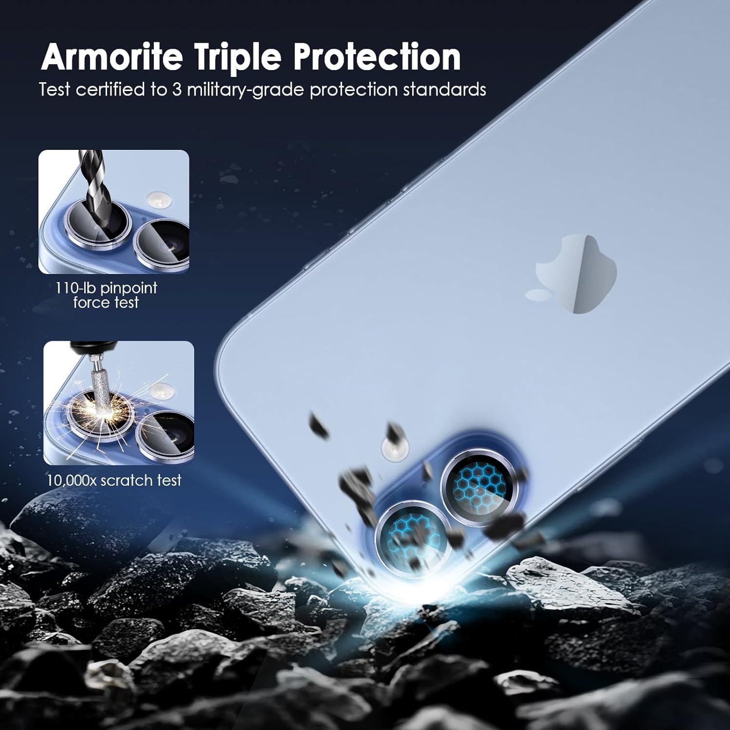 imageTENOC Camera Lens Protector for iPhone 17 Pro amp iPhone 17 Pro Max 9H Tempered Glass Camera Screen Cover Silver Metal Individual RingBlue