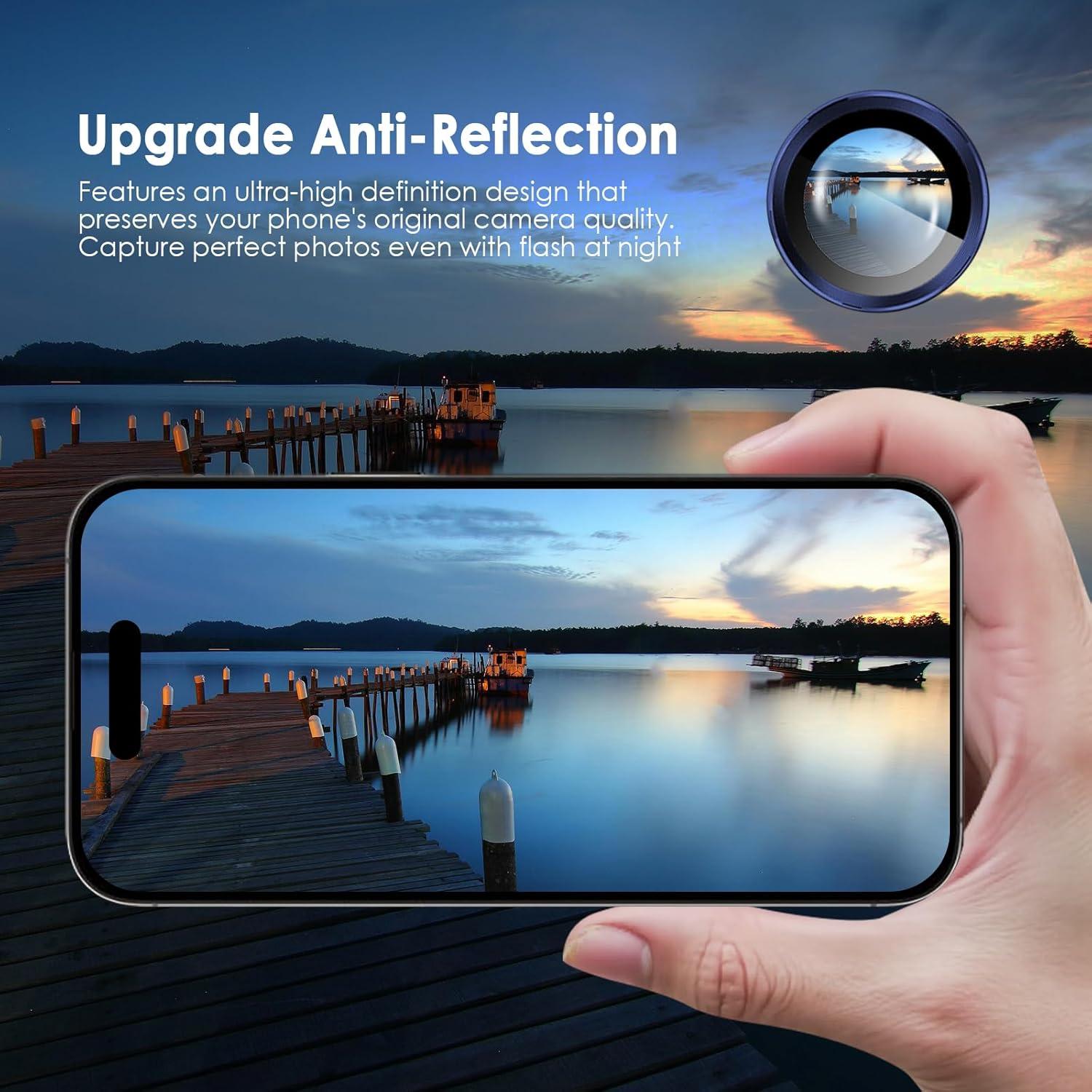 imageTENOC Camera Lens Protector for iPhone 17 Pro amp iPhone 17 Pro Max 9H Tempered Glass Camera Screen Cover Silver Metal Individual RingBlue