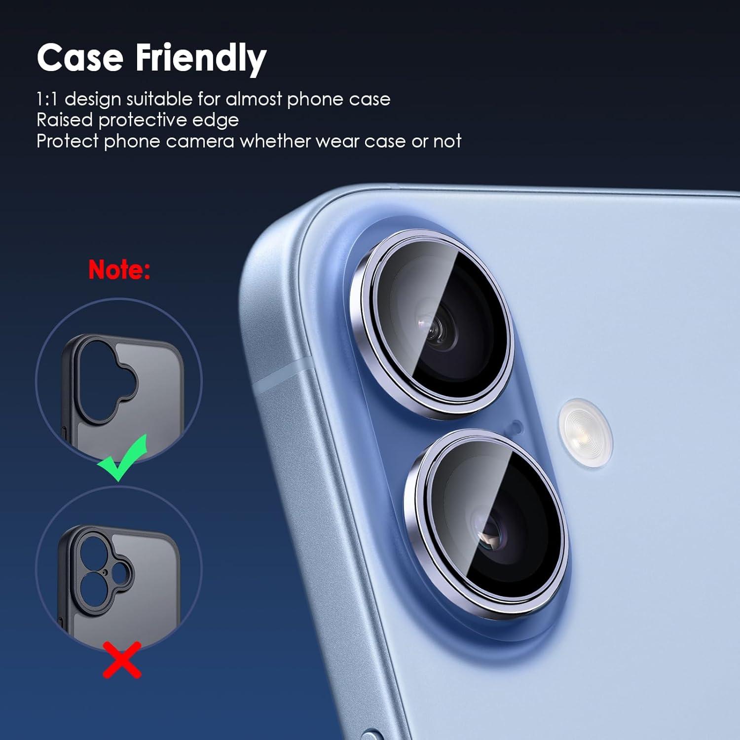 imageTENOC Camera Lens Protector for iPhone 17 Pro amp iPhone 17 Pro Max 9H Tempered Glass Camera Screen Cover Silver Metal Individual RingBlue