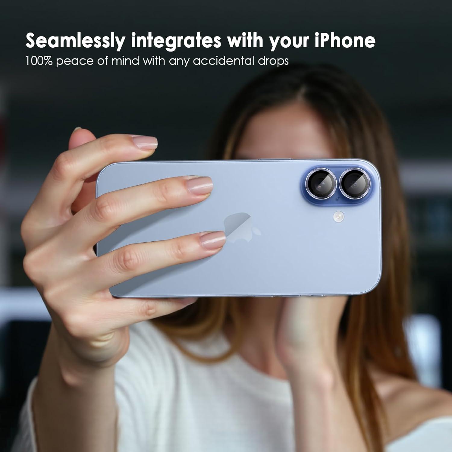 imageTENOC Camera Lens Protector for iPhone 17 Pro amp iPhone 17 Pro Max 9H Tempered Glass Camera Screen Cover Silver Metal Individual RingBlue