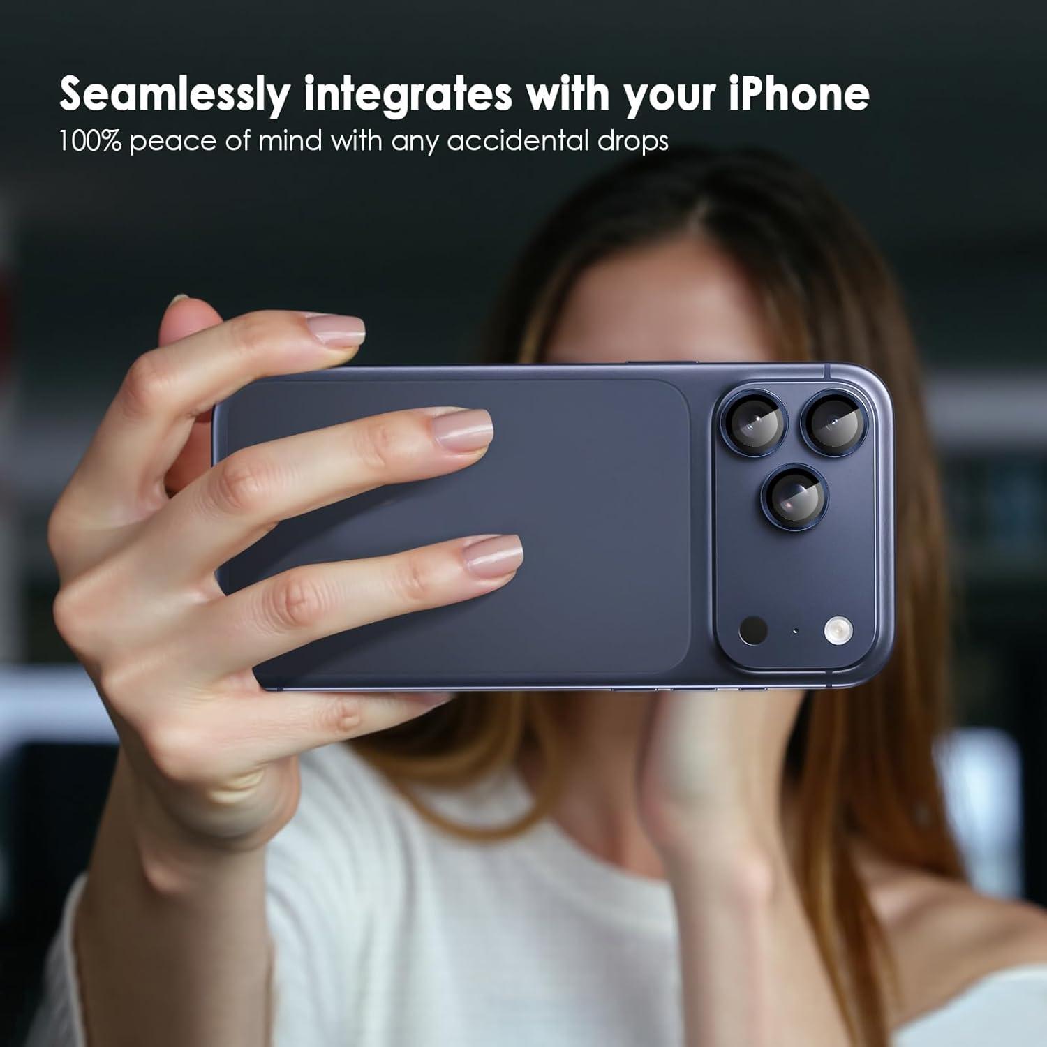 imageTENOC Camera Lens Protector for iPhone 17 Pro amp iPhone 17 Pro Max 9H Tempered Glass Camera Screen Cover Silver Metal Individual RingBlue