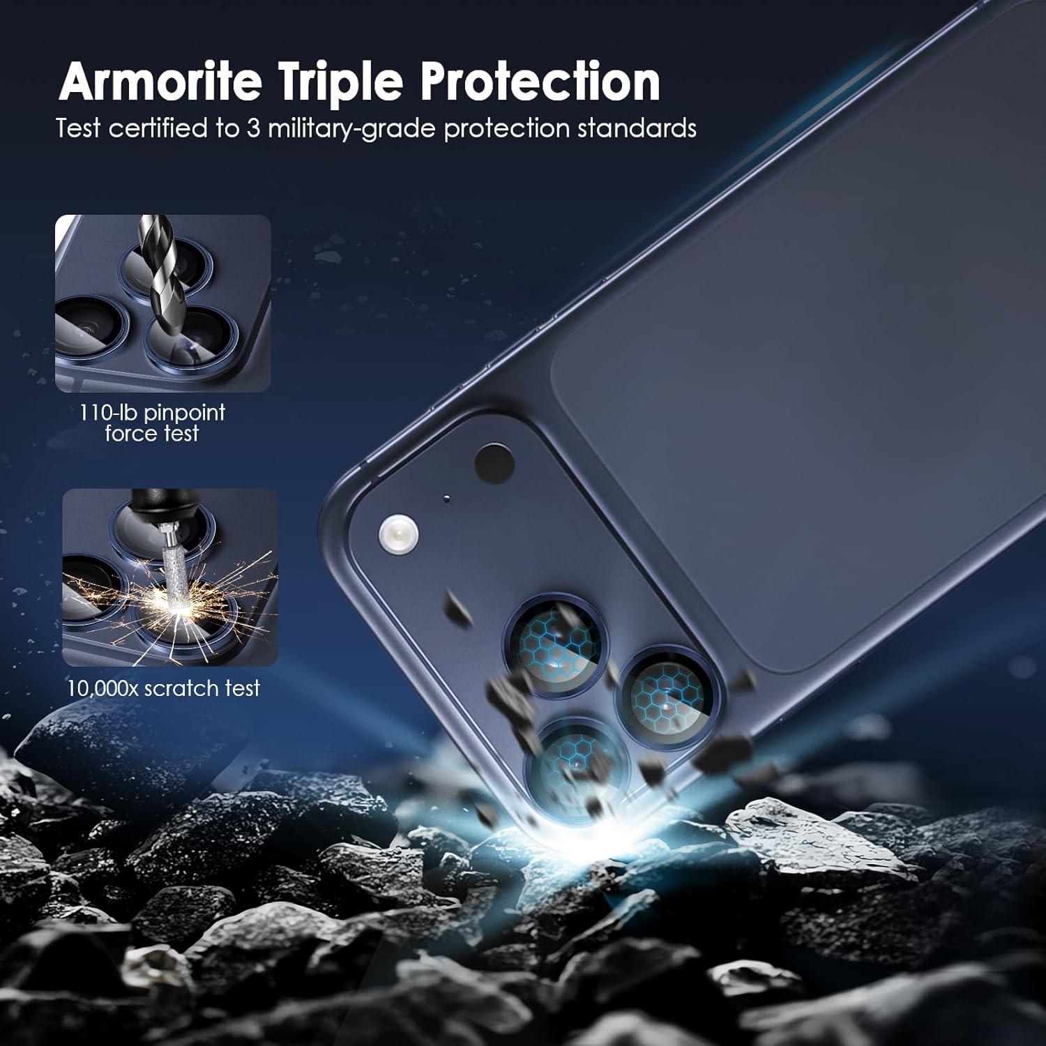 imageTENOC Camera Lens Protector for iPhone 17 Pro amp iPhone 17 Pro Max 9H Tempered Glass Camera Screen Cover Silver Metal Individual RingBlue