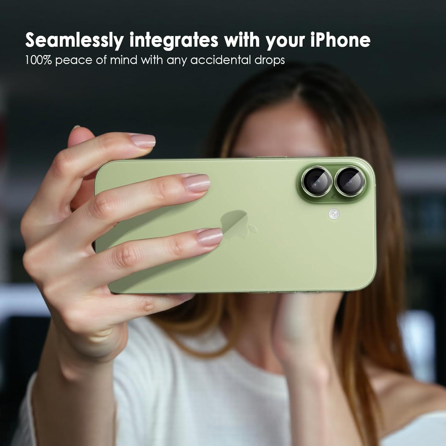 imageTENOC Camera Lens Protector for iPhone 17 Pro amp iPhone 17 Pro Max 9H Tempered Glass Camera Screen Cover Silver Metal Individual RingGreen