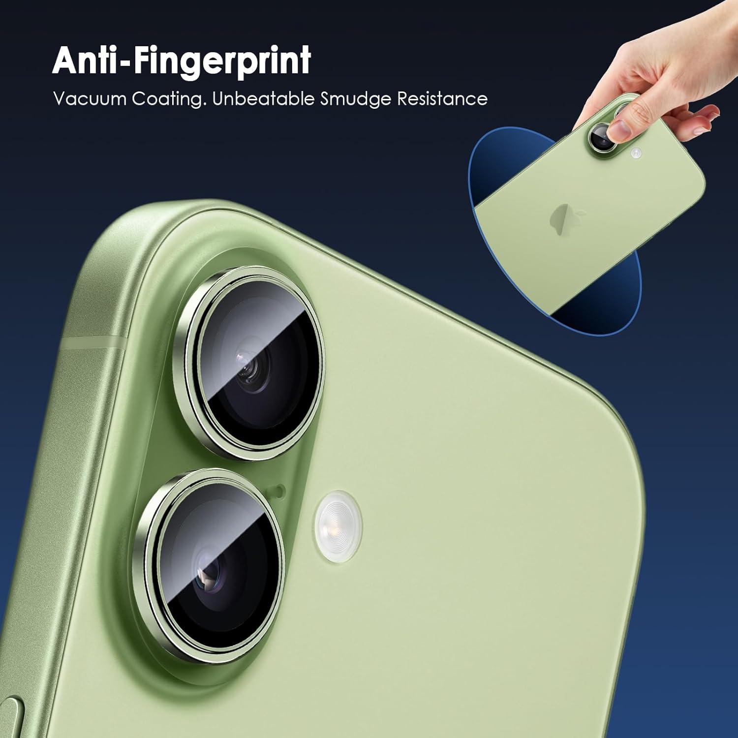 imageTENOC Camera Lens Protector for iPhone 17 Pro amp iPhone 17 Pro Max 9H Tempered Glass Camera Screen Cover Silver Metal Individual RingGreen