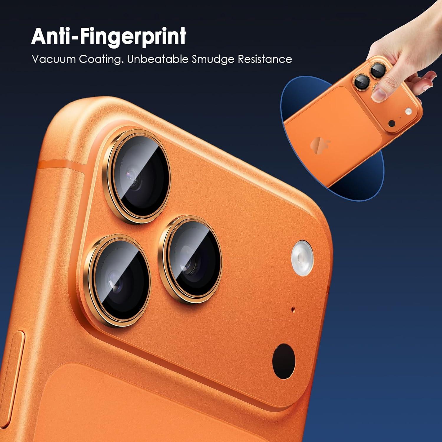 imageTENOC Camera Lens Protector for iPhone 17 Pro amp iPhone 17 Pro Max 9H Tempered Glass Camera Screen Cover Silver Metal Individual RingOragne