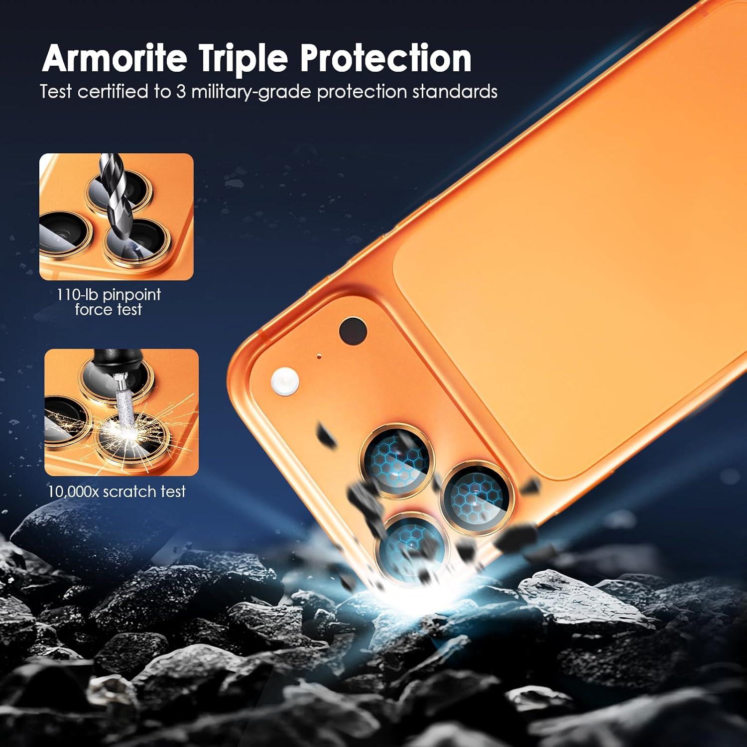 imageTENOC Camera Lens Protector for iPhone 17 Pro amp iPhone 17 Pro Max 9H Tempered Glass Camera Screen Cover Silver Metal Individual RingOragne