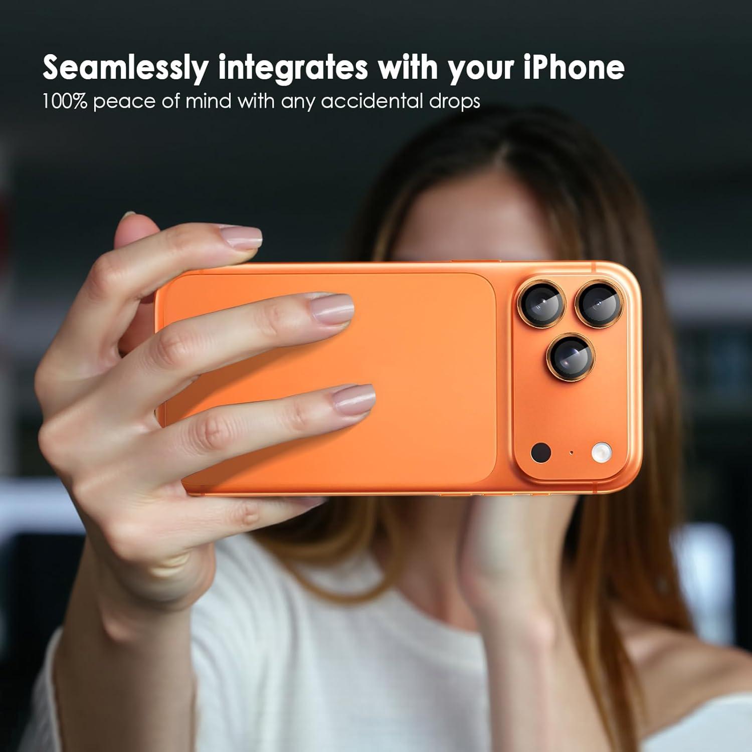 imageTENOC Camera Lens Protector for iPhone 17 Pro amp iPhone 17 Pro Max 9H Tempered Glass Camera Screen Cover Silver Metal Individual RingOragne