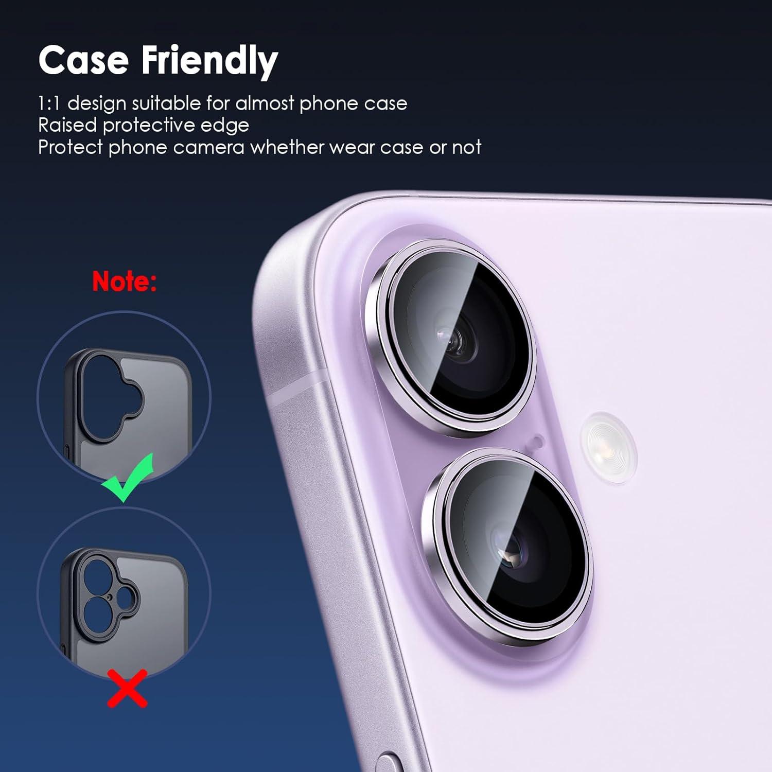 imageTENOC Camera Lens Protector for iPhone 17 Pro amp iPhone 17 Pro Max 9H Tempered Glass Camera Screen Cover Silver Metal Individual RingPurple