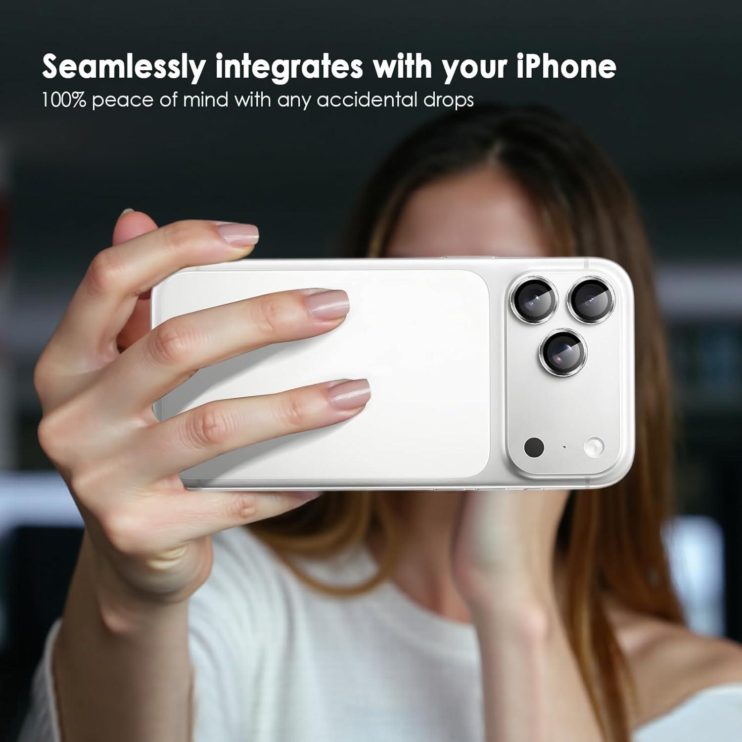 imageTENOC Camera Lens Protector for iPhone 17 Pro amp iPhone 17 Pro Max 9H Tempered Glass Camera Screen Cover Silver Metal Individual RingSilver