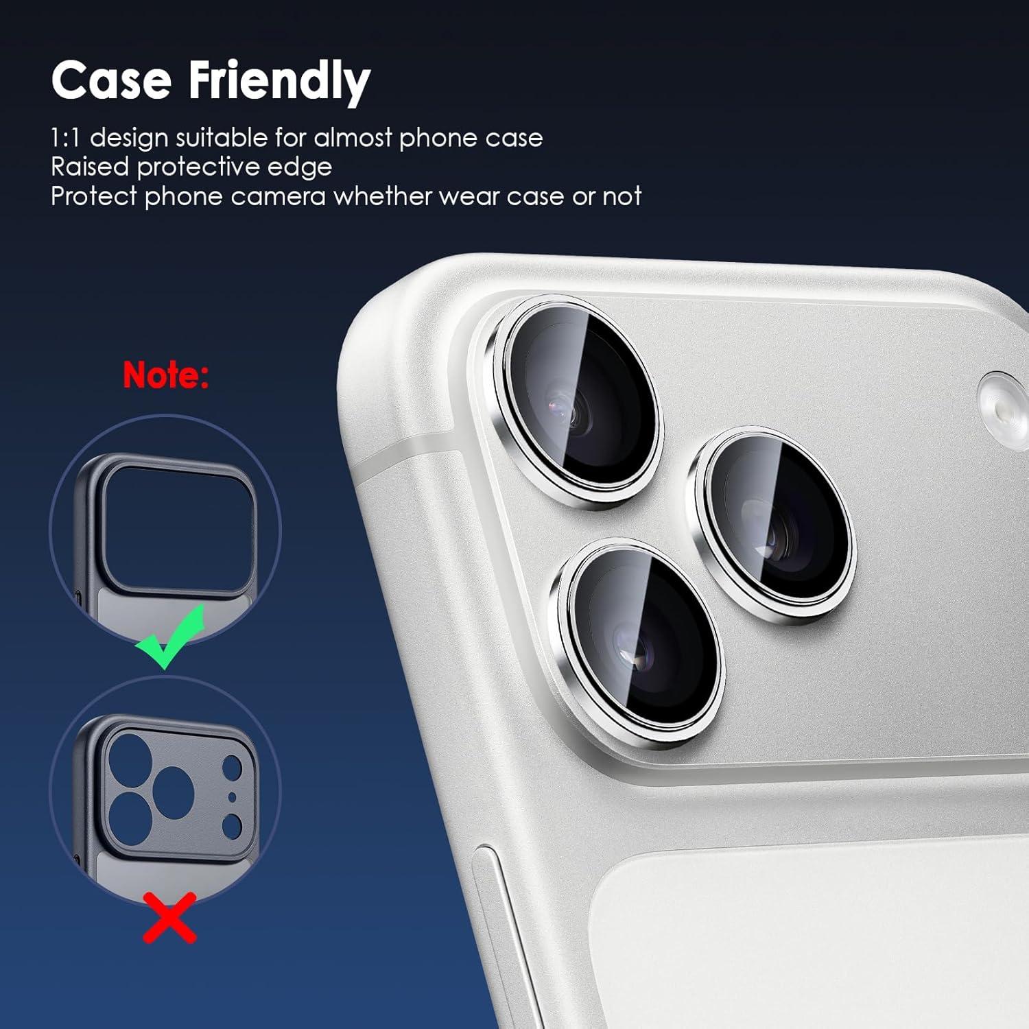 imageTENOC Camera Lens Protector for iPhone 17 Pro amp iPhone 17 Pro Max 9H Tempered Glass Camera Screen Cover Silver Metal Individual RingSilver