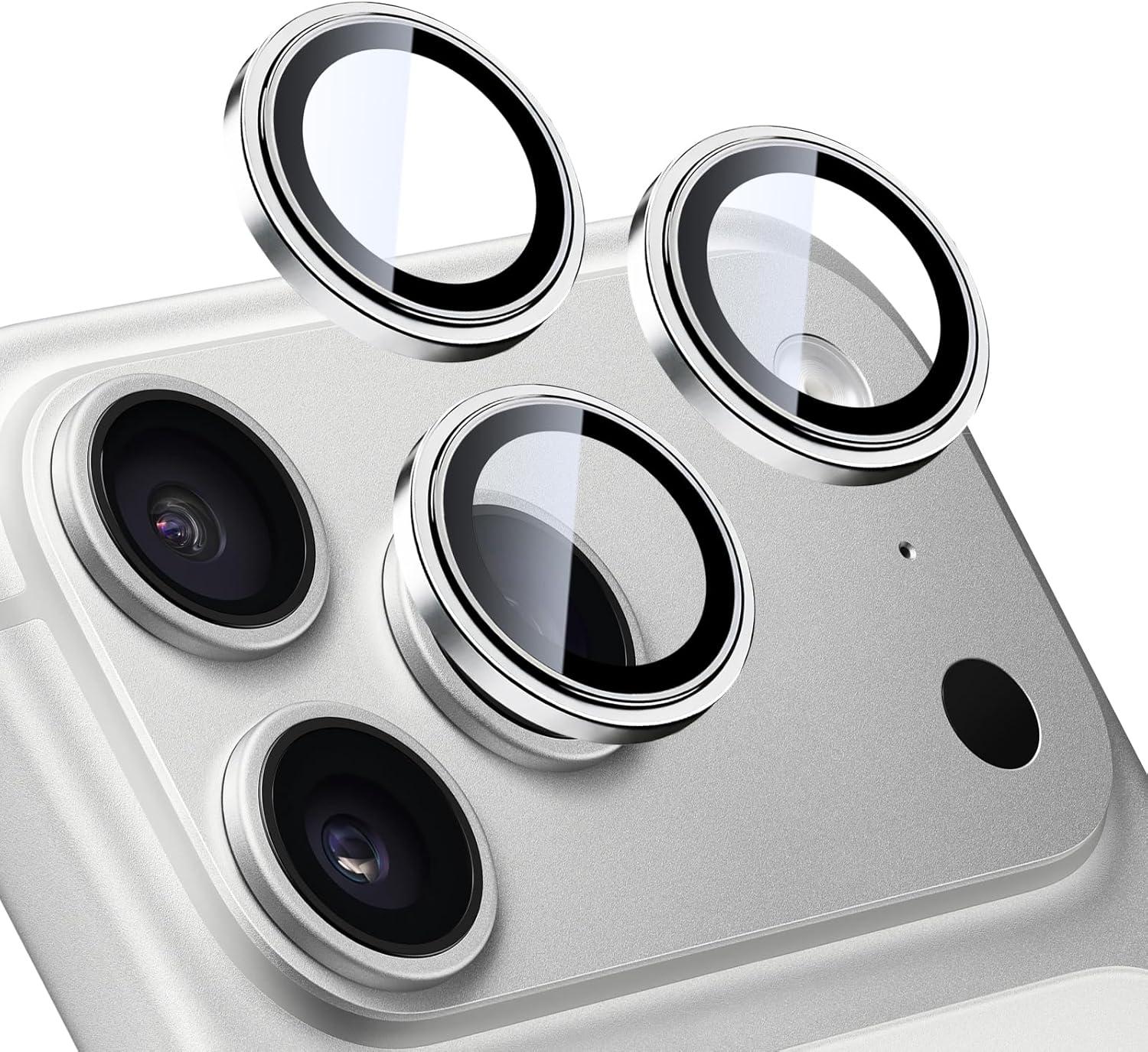 imageTENOC Camera Lens Protector for iPhone 17 Pro amp iPhone 17 Pro Max 9H Tempered Glass Camera Screen Cover Silver Metal Individual RingSilver