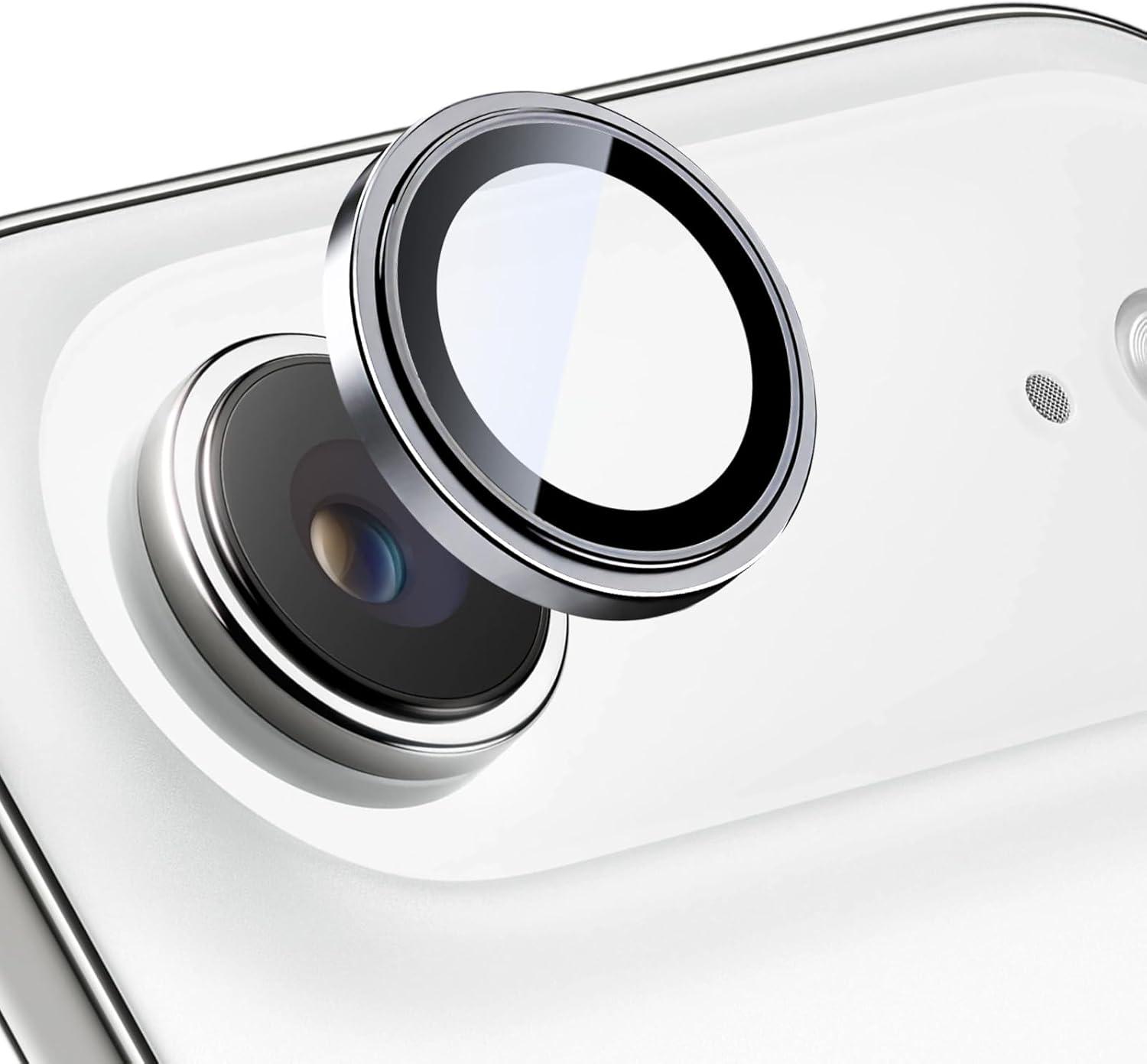 imageTENOC Camera Lens Protector for iPhone 17 Pro amp iPhone 17 Pro Max 9H Tempered Glass Camera Screen Cover Silver Metal Individual RingSilver