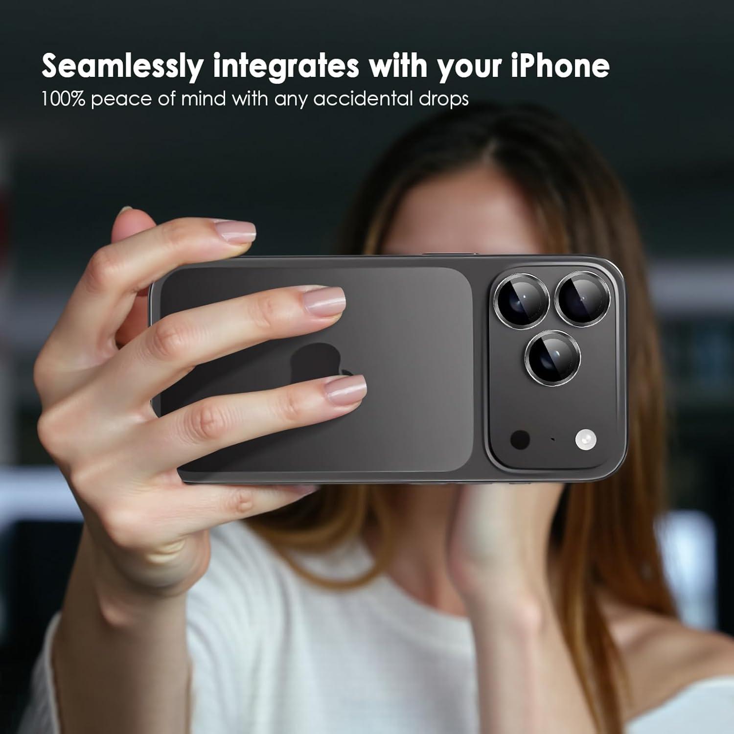 imageTENOC Camera Lens Protector for iPhone 17 Pro amp iPhone 17 Pro Max 9H Tempered Glass Camera Screen Cover Silver Metal Individual RingTitanium