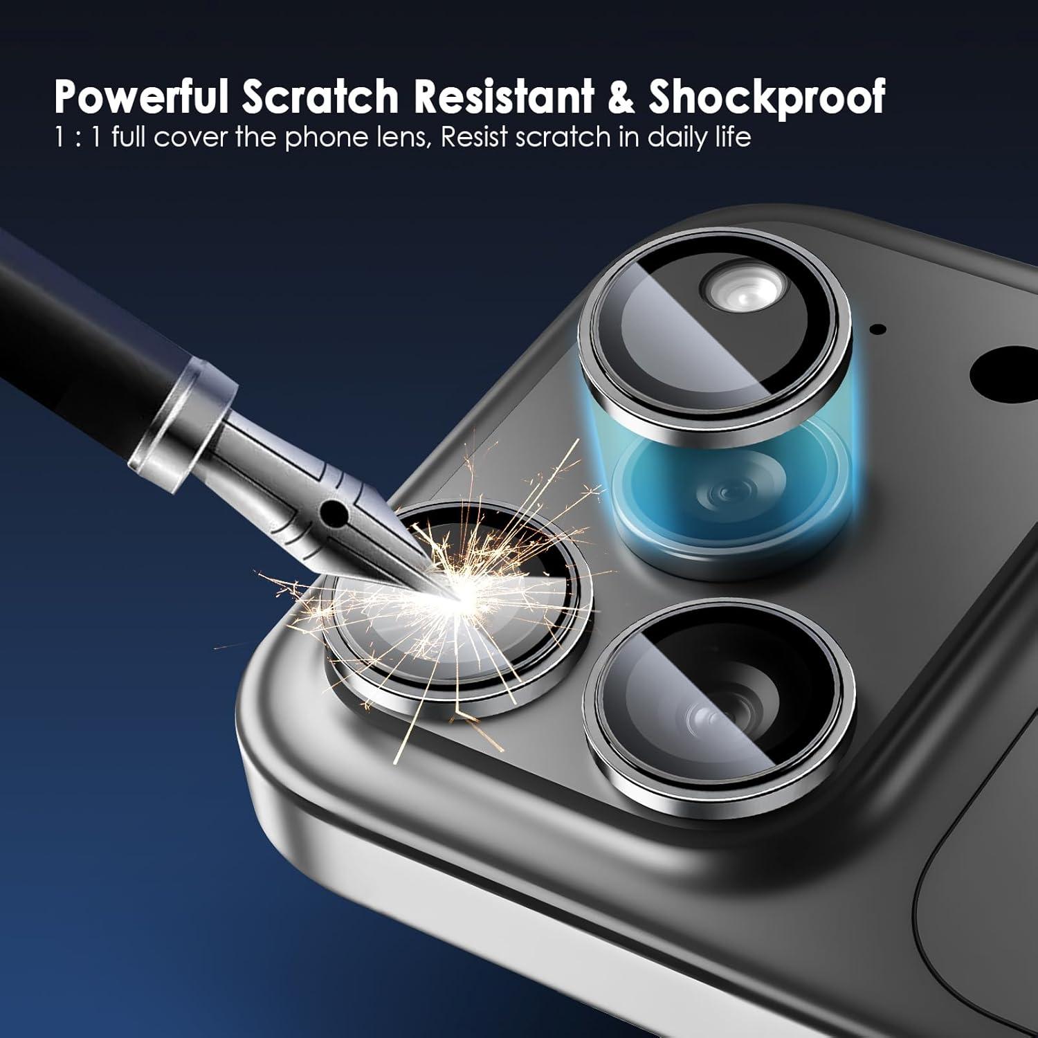 imageTENOC Camera Lens Protector for iPhone 17 Pro amp iPhone 17 Pro Max 9H Tempered Glass Camera Screen Cover Silver Metal Individual RingTitanium