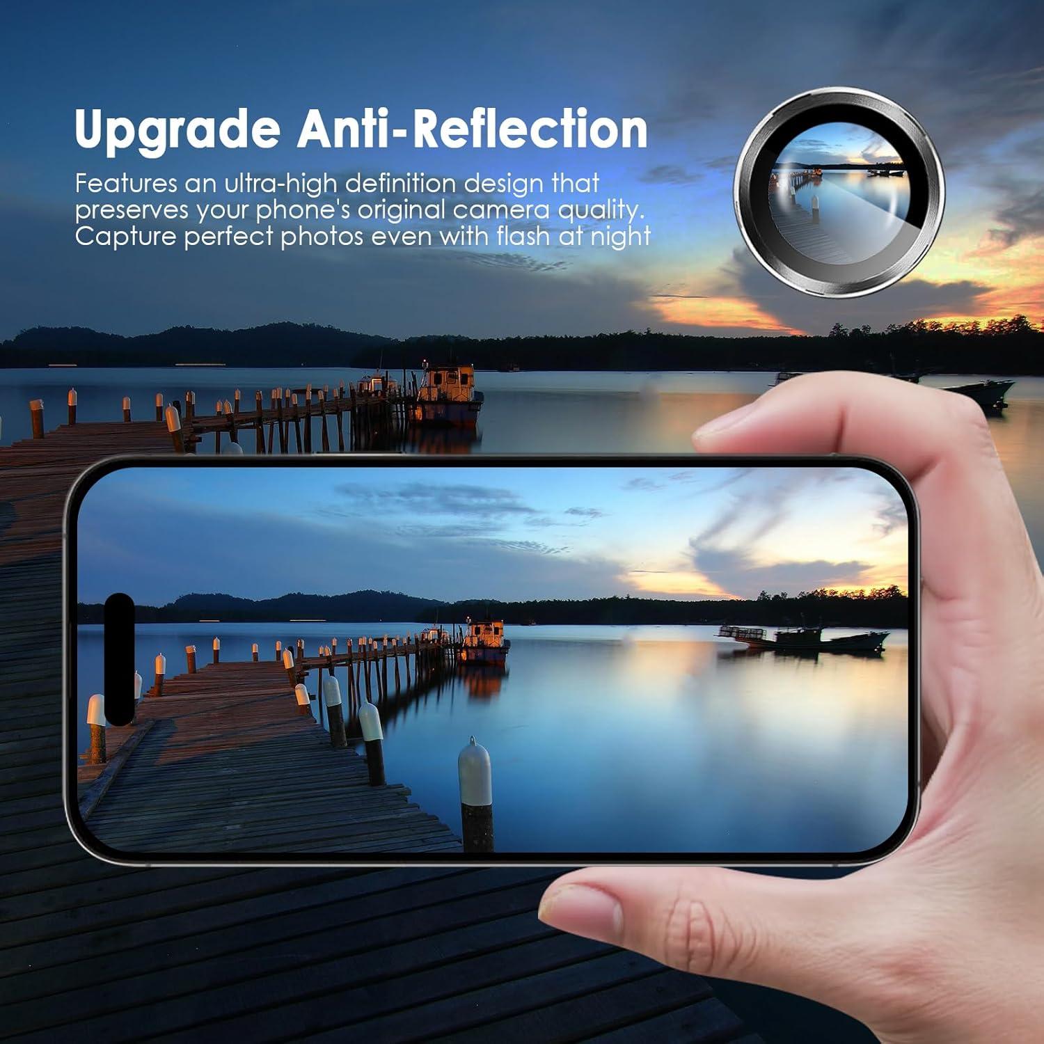 imageTENOC Camera Lens Protector for iPhone 17 Pro amp iPhone 17 Pro Max 9H Tempered Glass Camera Screen Cover Silver Metal Individual RingTitanium