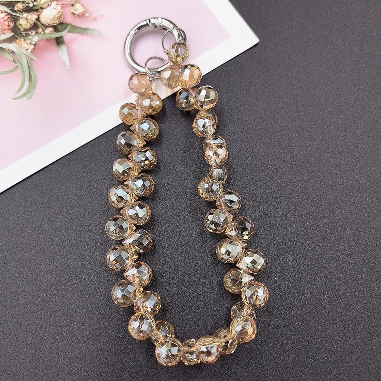 imageTENOC Marble Beaded Phone Wrist Strap Cellphone Lanyard with Tether Tab HandsFree Phone Chain Wristlet Bracelet Keychain Obsidian BlackAgold
