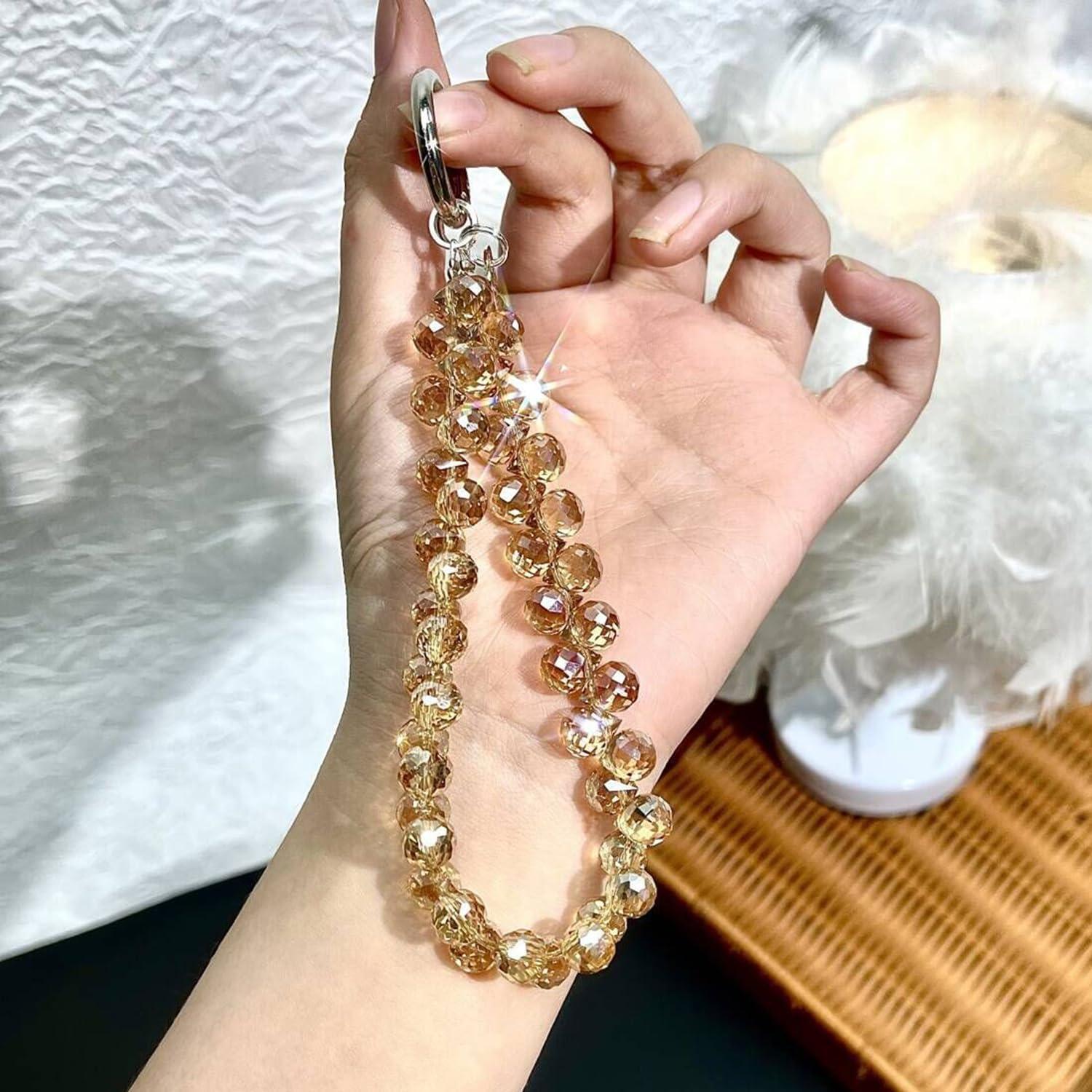 imageTENOC Marble Beaded Phone Wrist Strap Cellphone Lanyard with Tether Tab HandsFree Phone Chain Wristlet Bracelet Keychain Obsidian BlackAgold
