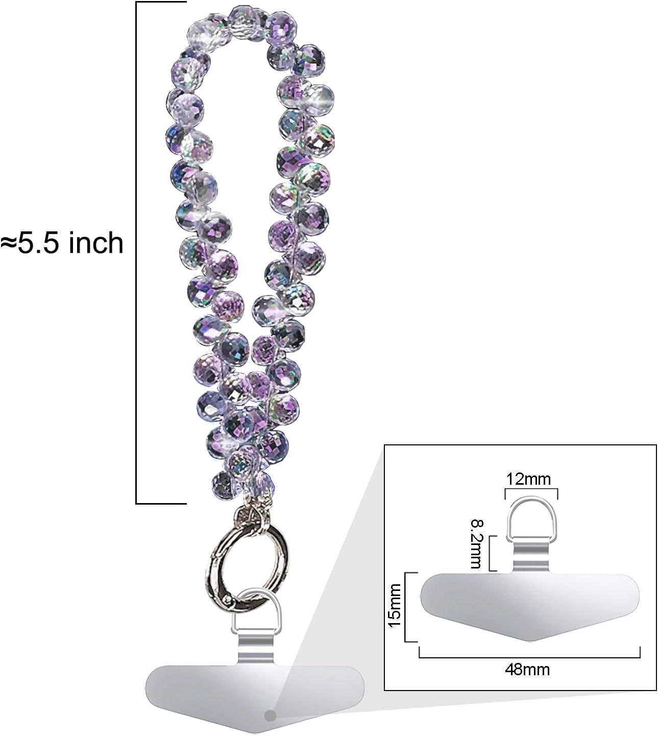 imageTENOC Marble Beaded Phone Wrist Strap Cellphone Lanyard with Tether Tab HandsFree Phone Chain Wristlet Bracelet Keychain Obsidian BlackApurple