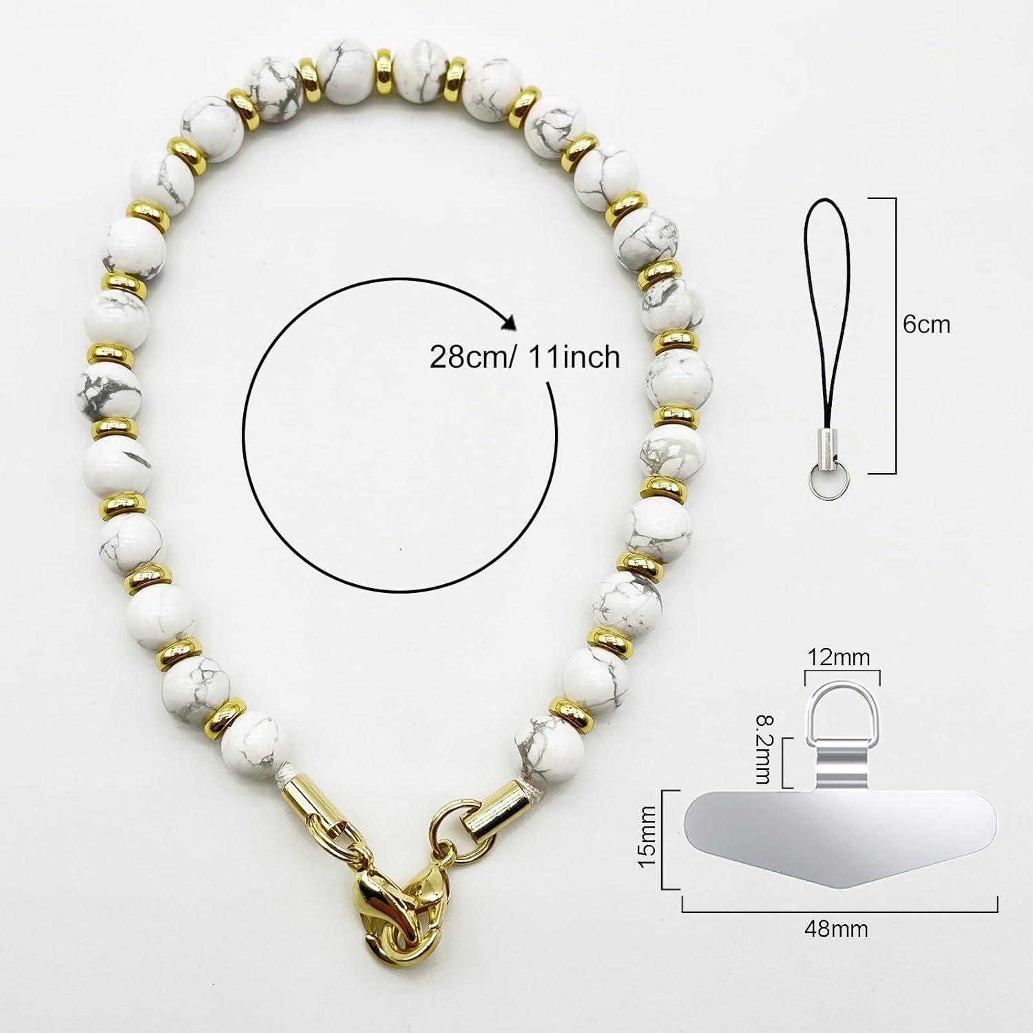 imageTENOC Marble Beaded Phone Wrist Strap Cellphone Lanyard with Tether Tab HandsFree Phone Chain Wristlet Bracelet Keychain Obsidian BlackBmarble White