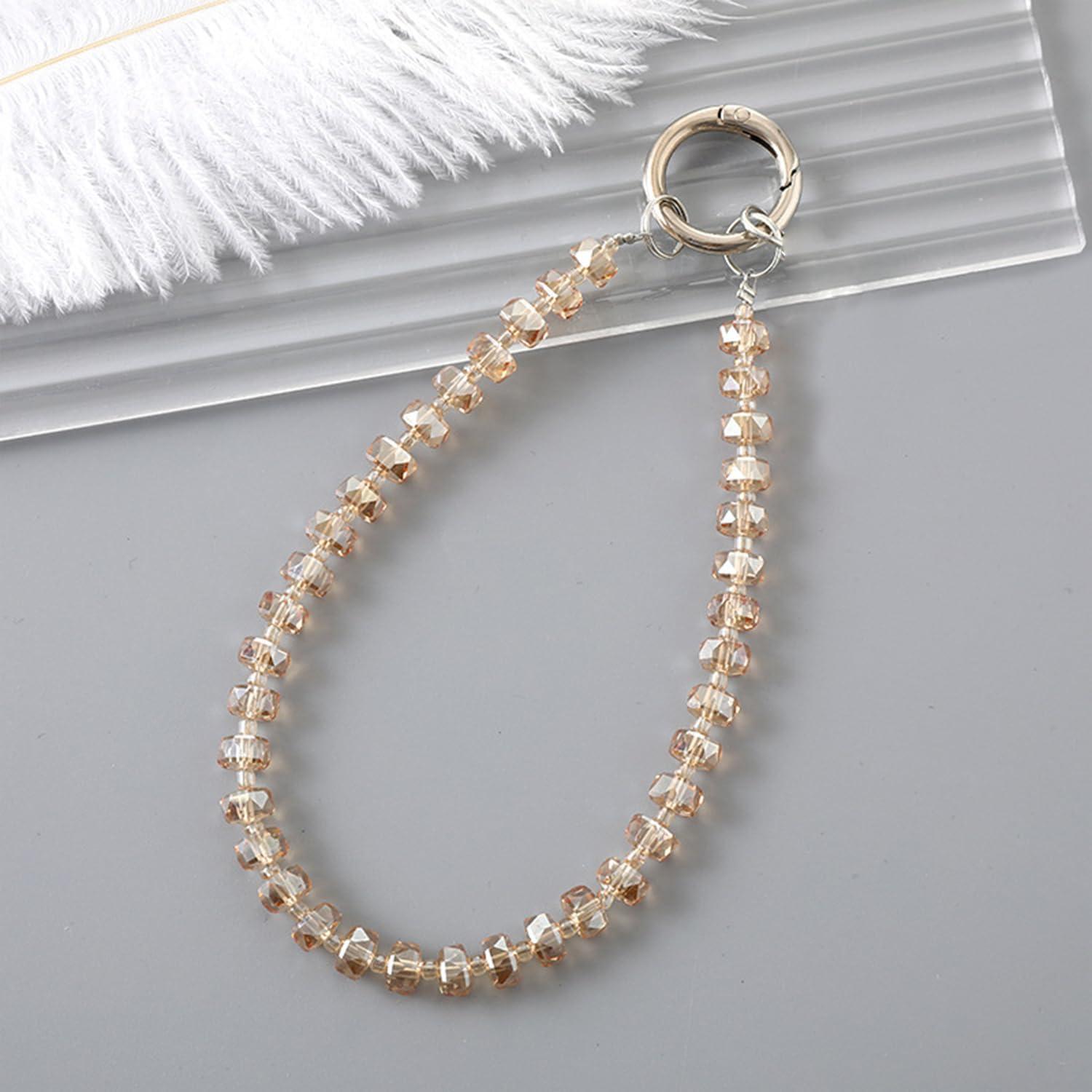imageTENOC Marble Beaded Phone Wrist Strap Cellphone Lanyard with Tether Tab HandsFree Phone Chain Wristlet Bracelet Keychain Obsidian BlackCchampagne