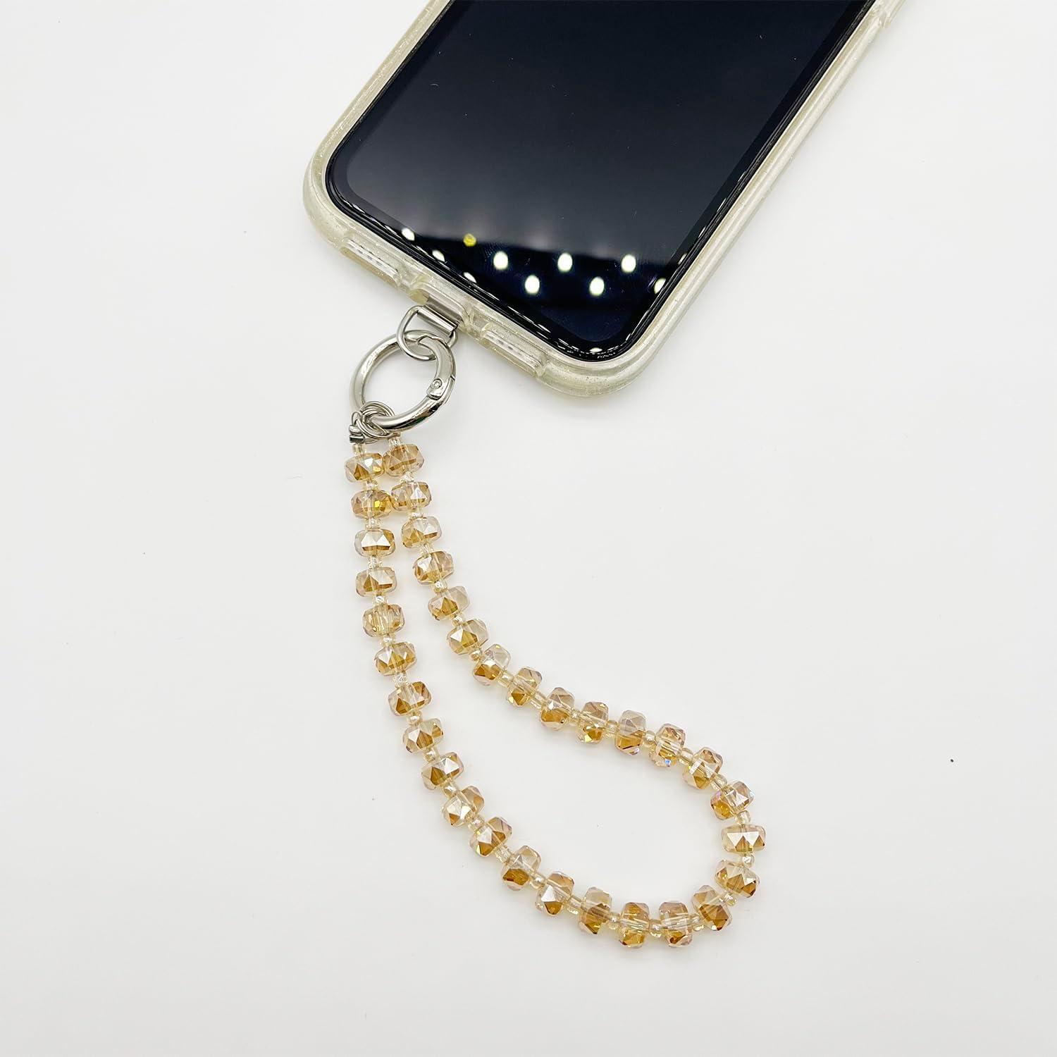 imageTENOC Marble Beaded Phone Wrist Strap Cellphone Lanyard with Tether Tab HandsFree Phone Chain Wristlet Bracelet Keychain Obsidian BlackCchampagne