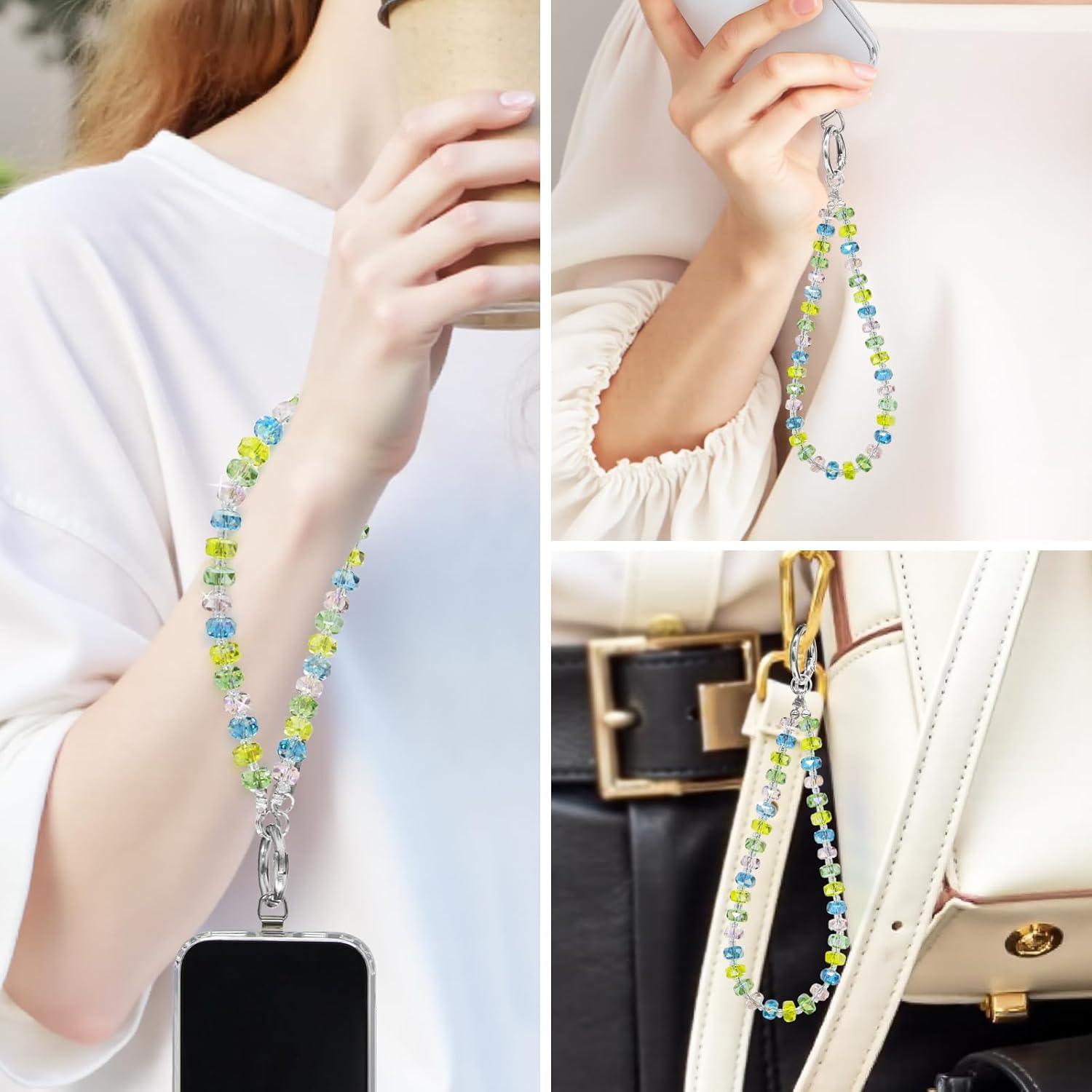 imageTENOC Marble Beaded Phone Wrist Strap Cellphone Lanyard with Tether Tab HandsFree Phone Chain Wristlet Bracelet Keychain Obsidian BlackCcolorful