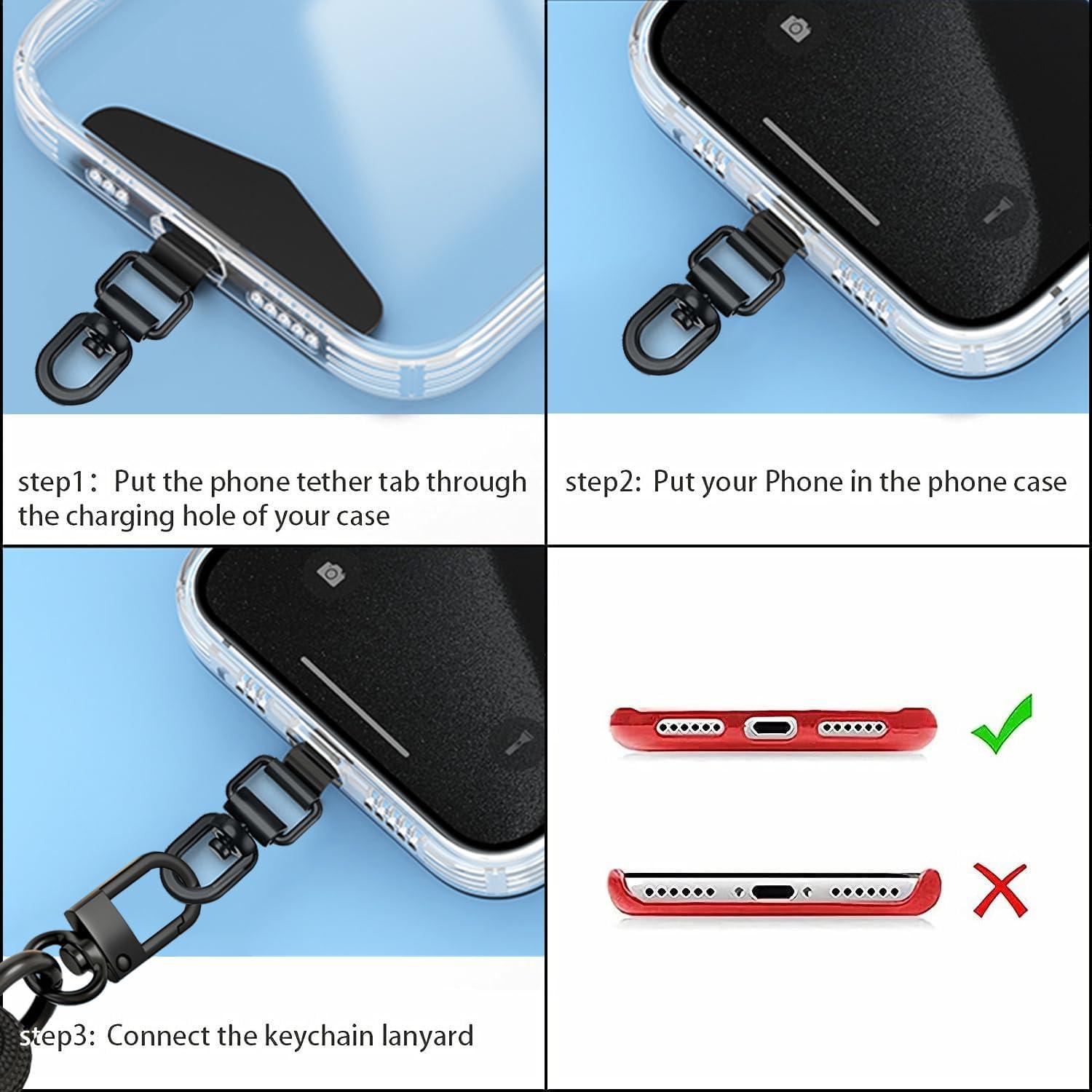 imageTENOC Metal Phone Tether Tab Metal Phone Patch Universal Cellphone Lanyard Pad for Full Phone Cases 2 x Sliver360 Rotationblack