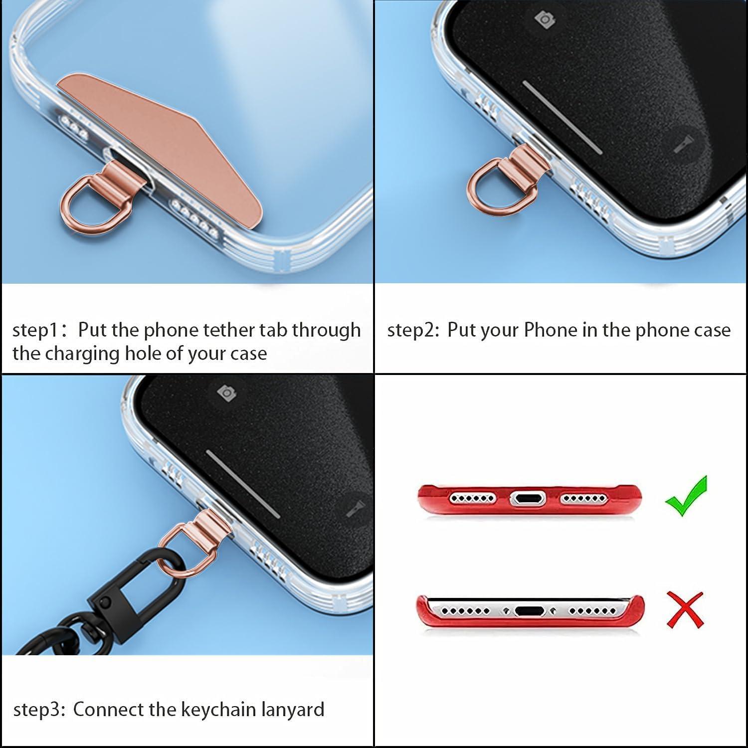 imageTENOC Metal Phone Tether Tab Metal Phone Patch Universal Cellphone Lanyard Pad for Full Phone Cases 2 x SliverRose Gold