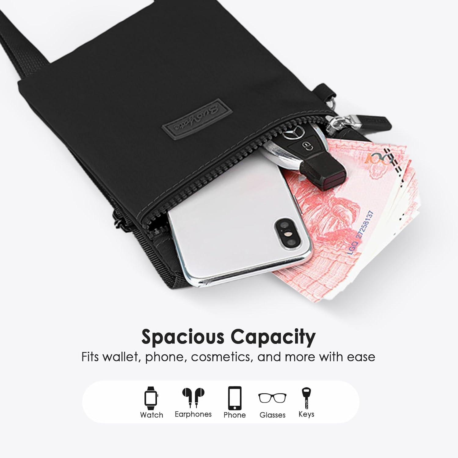 imageTENOC Mini Crossbody Phone Bag Adjustable Cell Phone Purses Travel Shoulder Bag Fit 69 CellphoneKeysEarbudsPassportBlack