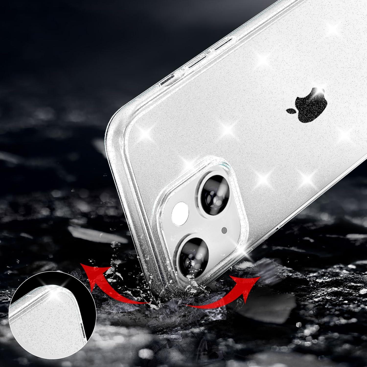 imageTENOC Phone Case Compatible with iPhone 13 amp iPhone 14 Black Case AntiFingerprint Protective Bumper Matte Cover for 61 InchClear Glitter