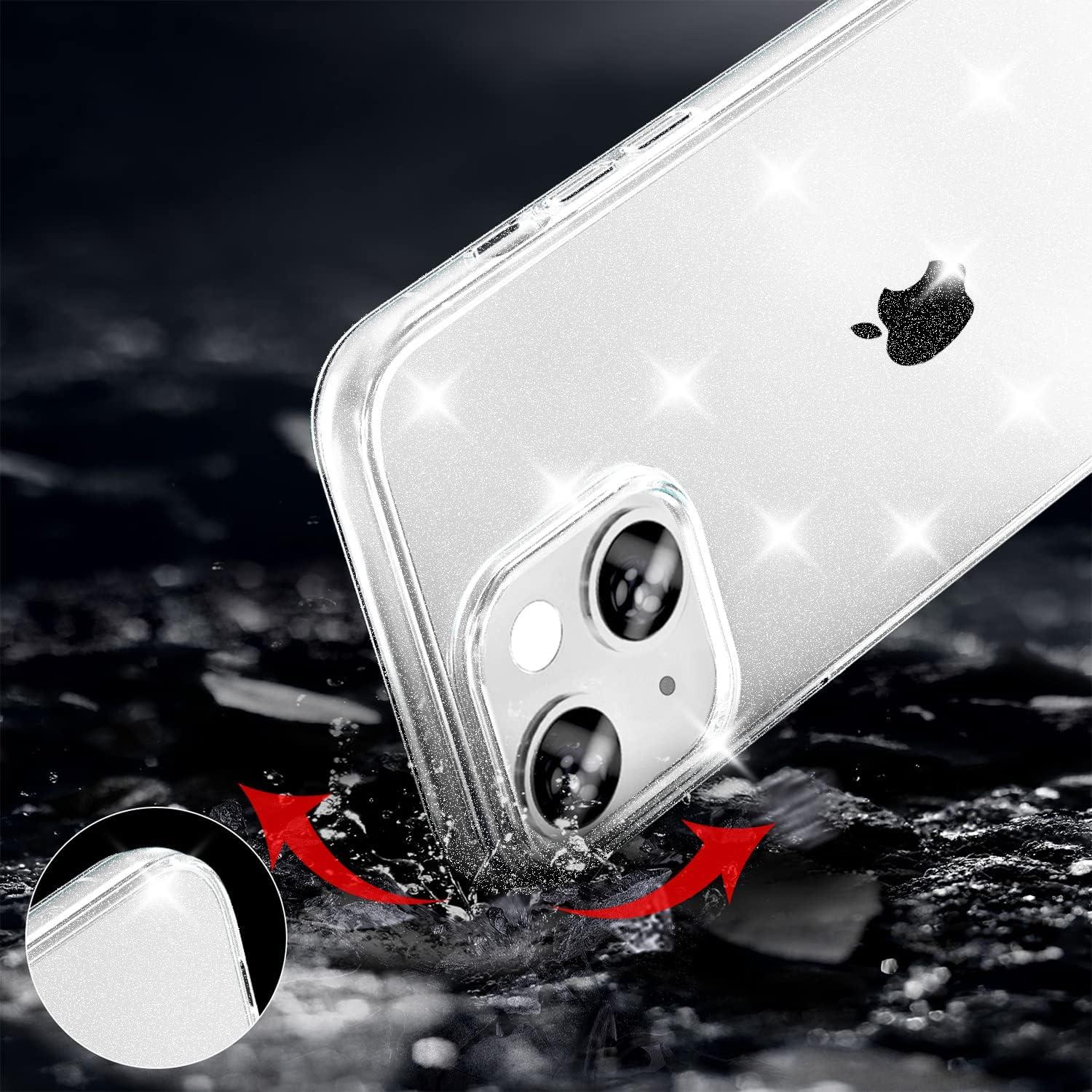 imageTENOC Phone Case Compatible with iPhone 13 amp iPhone 14 Black Case AntiFingerprint Protective Bumper Matte Cover for 61 InchClear Glitter