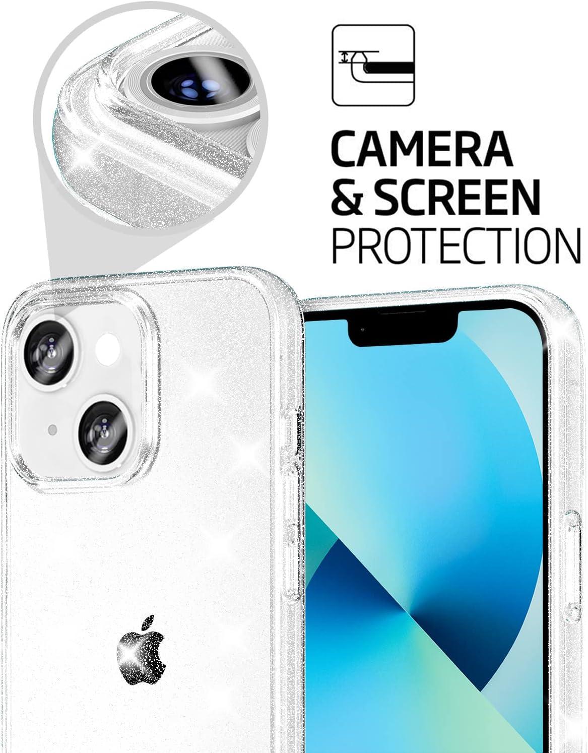 imageTENOC Phone Case Compatible with iPhone 13 amp iPhone 14 Black Case AntiFingerprint Protective Bumper Matte Cover for 61 InchClear Glitter