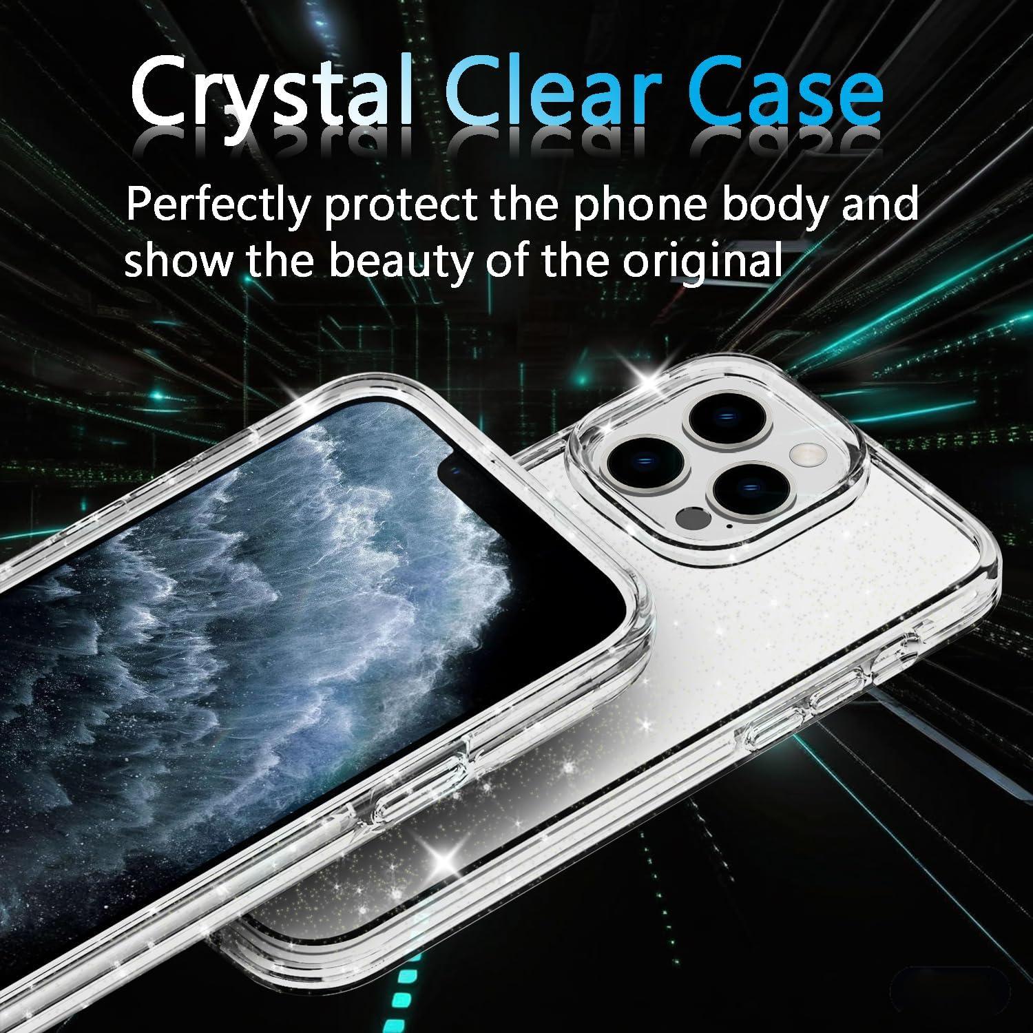 imageTENOC Phone Case Compatible with iPhone 13 amp iPhone 14 Black Case AntiFingerprint Protective Bumper Matte Cover for 61 InchClear Glitter