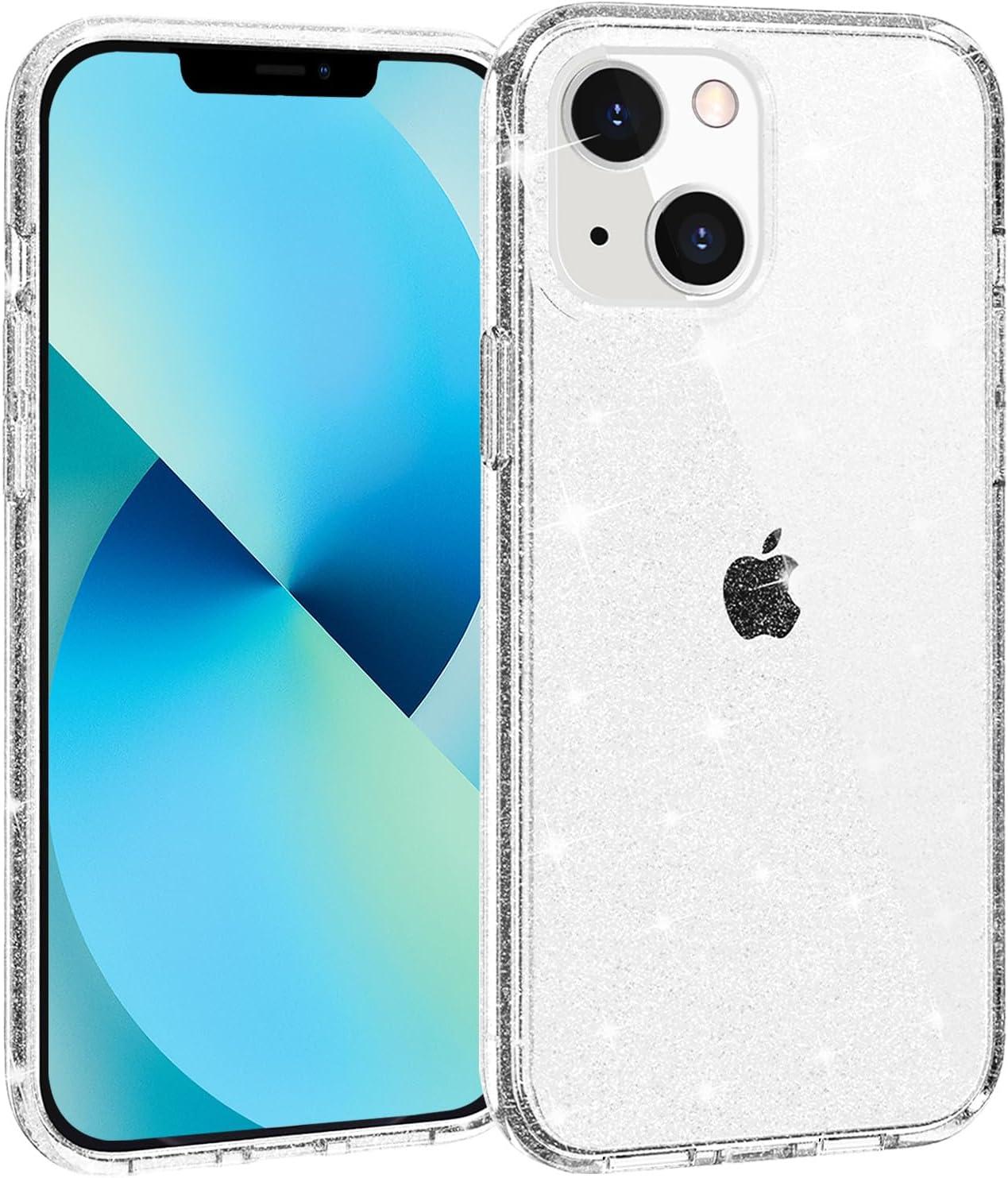 imageTENOC Phone Case Compatible with iPhone 13 amp iPhone 14 Black Case AntiFingerprint Protective Bumper Matte Cover for 61 InchClear Glitter