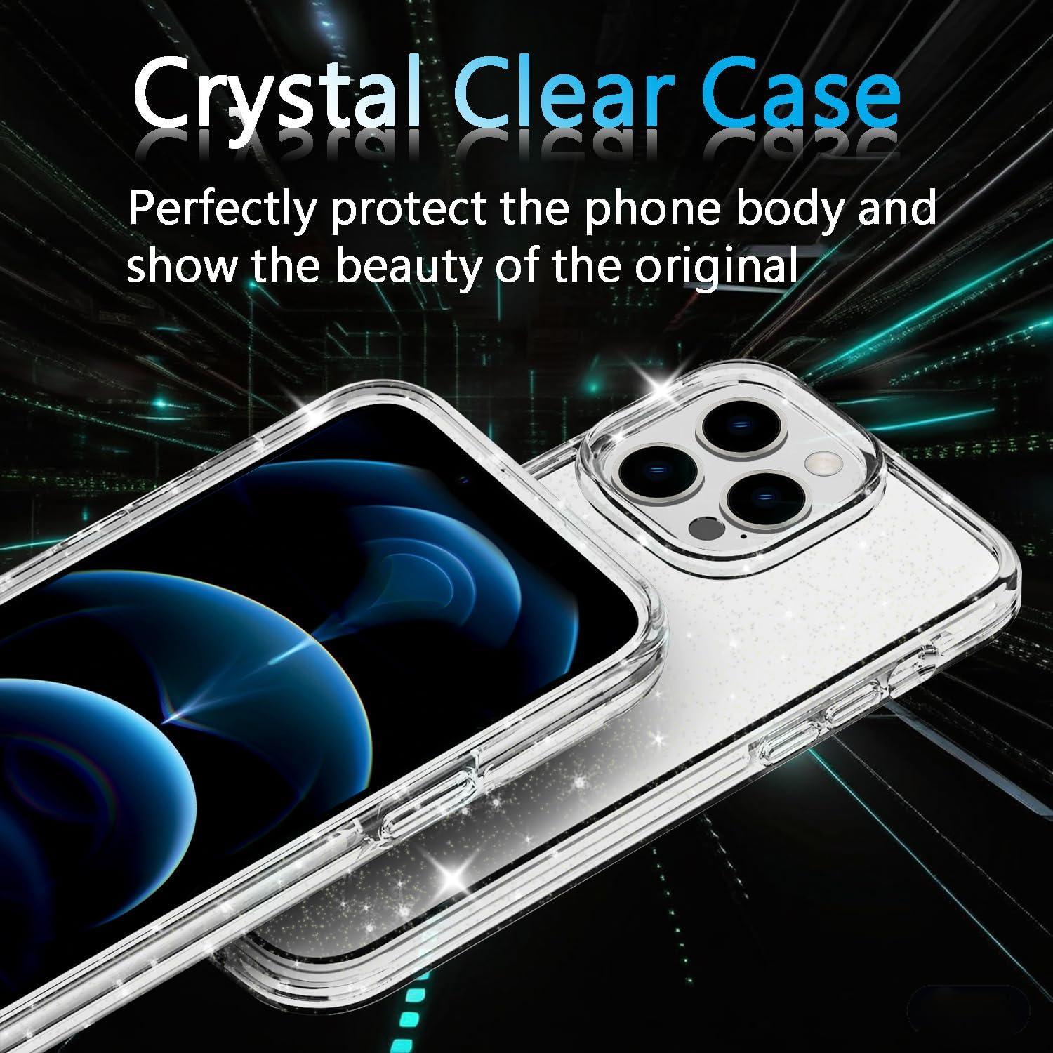imageTENOC Phone Case Compatible with iPhone 13 amp iPhone 14 Black Case AntiFingerprint Protective Bumper Matte Cover for 61 InchClear Glitter