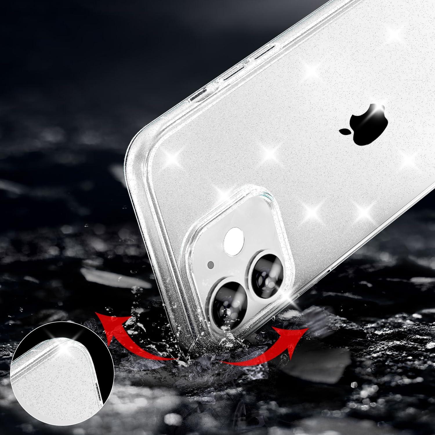 imageTENOC Phone Case Compatible with iPhone 13 amp iPhone 14 Black Case AntiFingerprint Protective Bumper Matte Cover for 61 InchClear Glitter