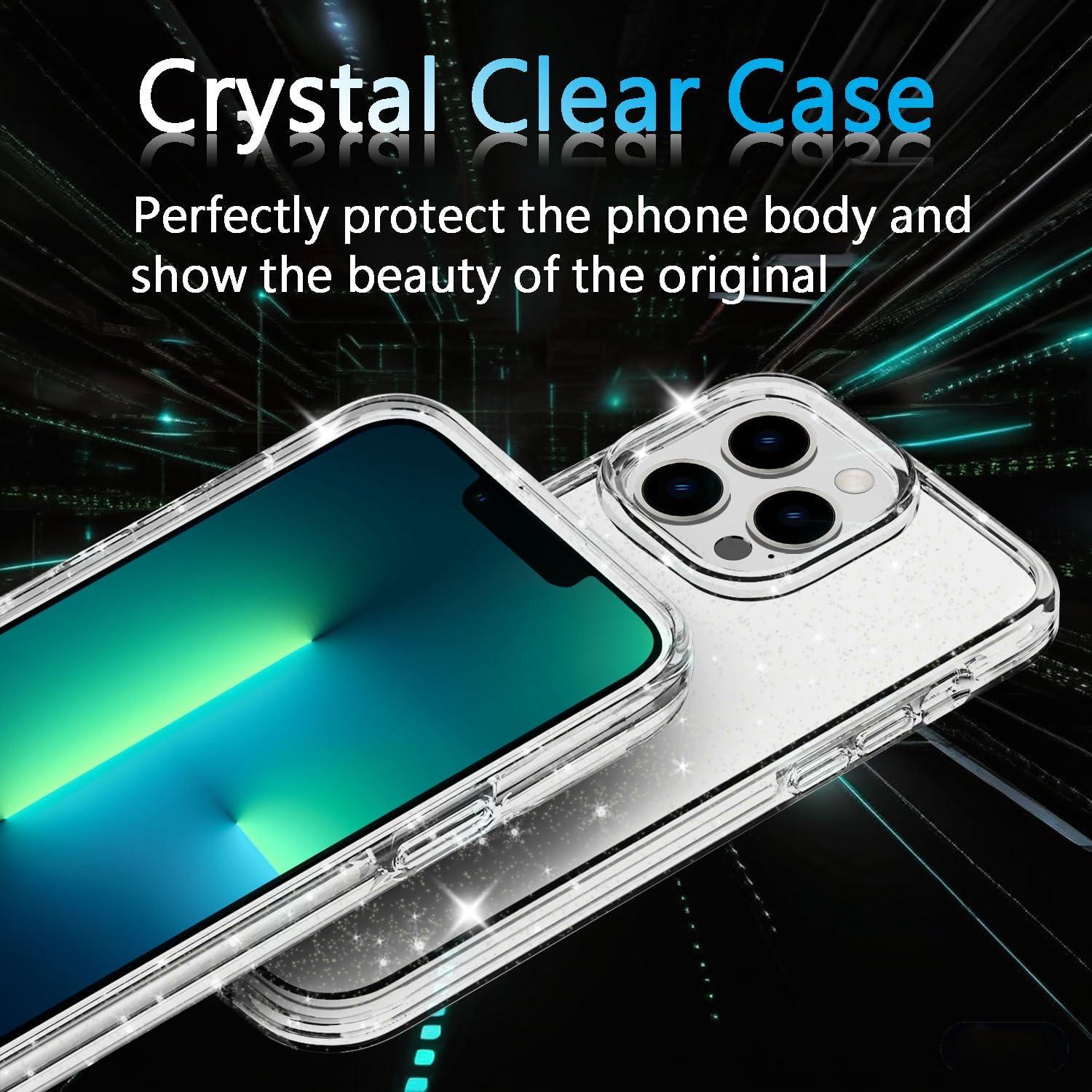 imageTENOC Phone Case Compatible with iPhone 13 amp iPhone 14 Black Case AntiFingerprint Protective Bumper Matte Cover for 61 InchClear Glitter