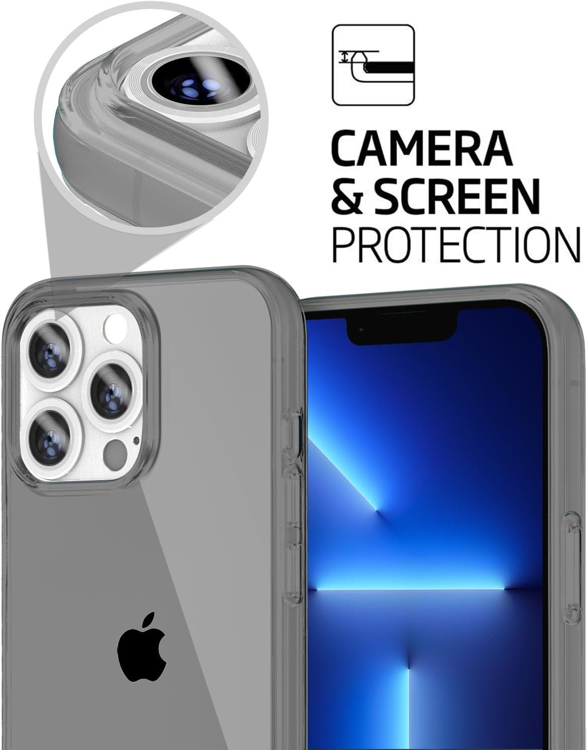 imageTENOC Phone Case Compatible with iPhone 13 amp iPhone 14 Black Case AntiFingerprint Protective Bumper Matte Cover for 61 InchClear Gray
