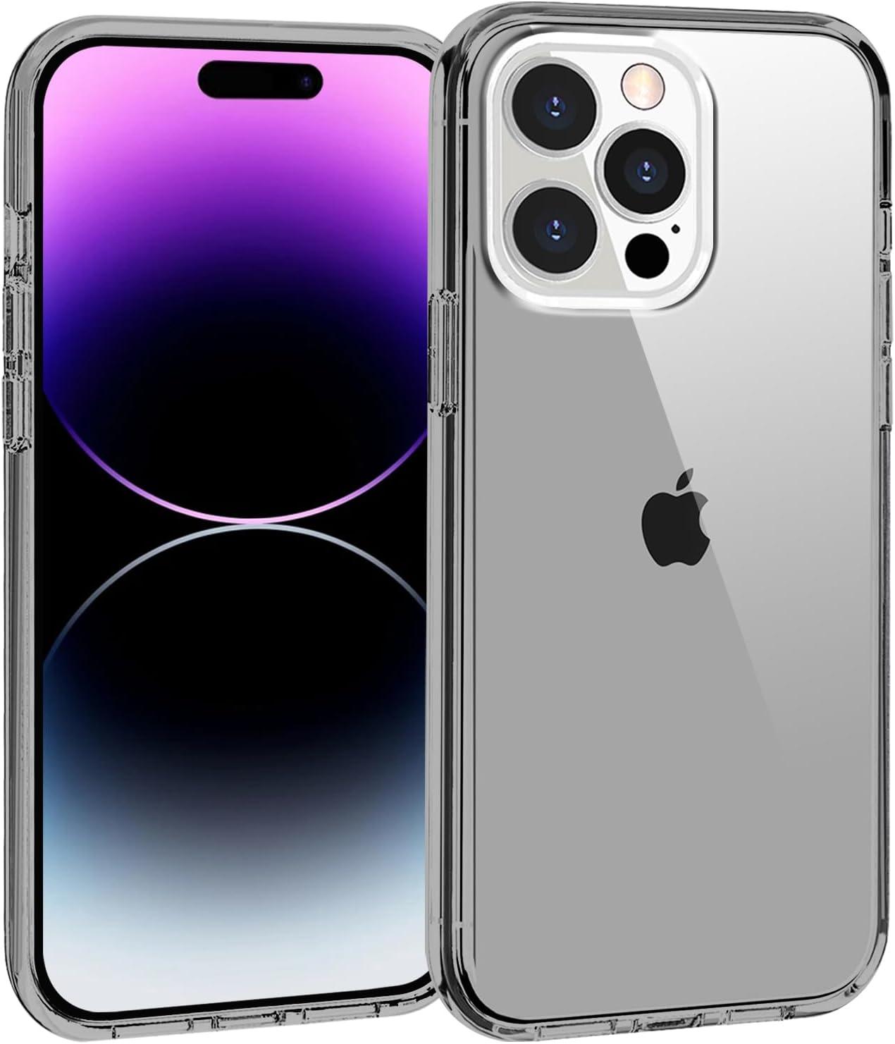 imageTENOC Phone Case Compatible with iPhone 13 amp iPhone 14 Black Case AntiFingerprint Protective Bumper Matte Cover for 61 InchClear Gray