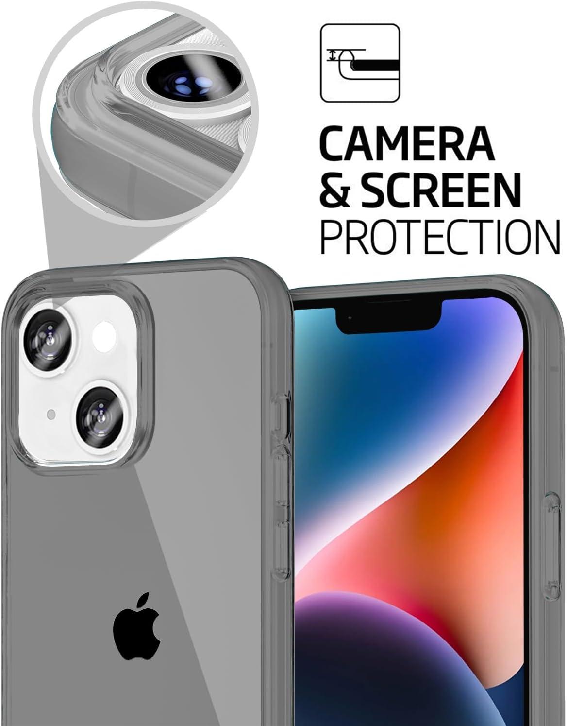 imageTENOC Phone Case Compatible with iPhone 13 amp iPhone 14 Black Case AntiFingerprint Protective Bumper Matte Cover for 61 InchClear Gray