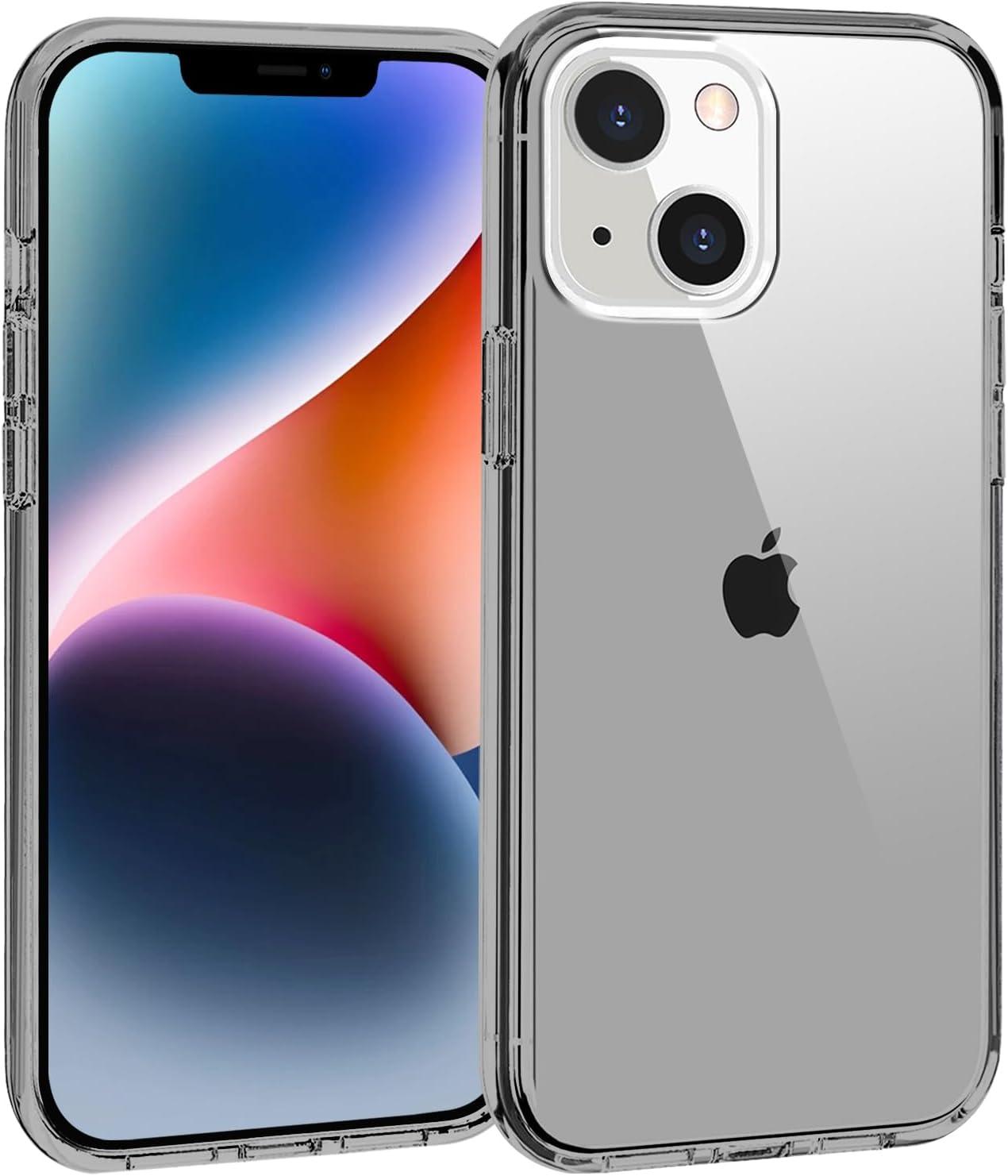 imageTENOC Phone Case Compatible with iPhone 13 amp iPhone 14 Black Case AntiFingerprint Protective Bumper Matte Cover for 61 InchClear Gray
