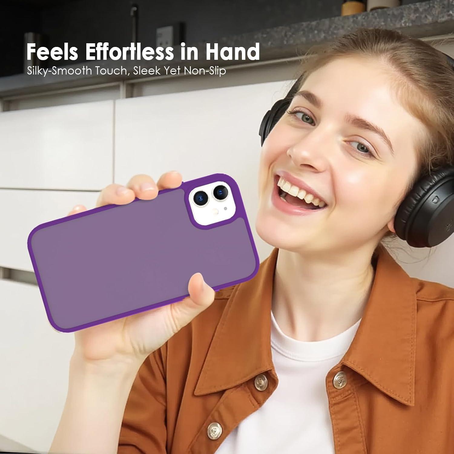 imageTENOC Phone Case Compatible with iPhone 13 amp iPhone 14 Black Case AntiFingerprint Protective Bumper Matte Cover for 61 InchTranslucent Dark Purple