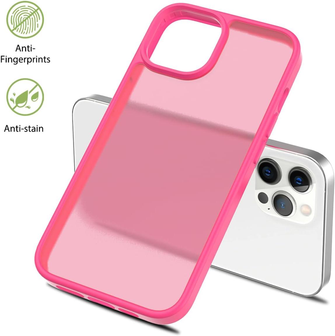 imageTENOC Phone Case Compatible with iPhone 13 amp iPhone 14 Black Case AntiFingerprint Protective Bumper Matte Cover for 61 InchTranslucent Hot Pink