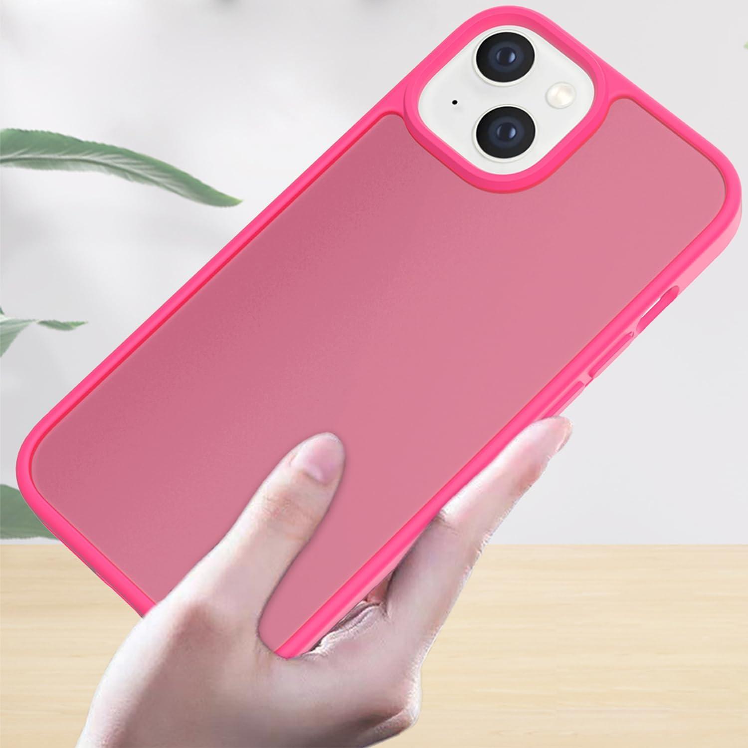imageTENOC Phone Case Compatible with iPhone 13 amp iPhone 14 Black Case AntiFingerprint Protective Bumper Matte Cover for 61 InchTranslucent Hot Pink