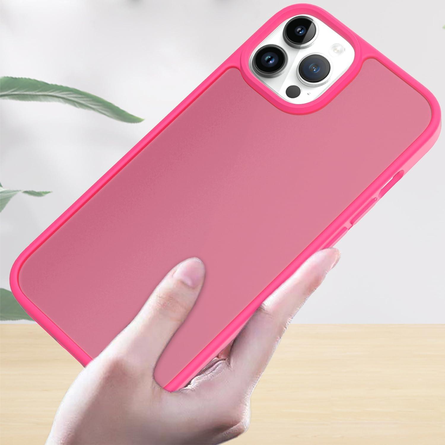 imageTENOC Phone Case Compatible with iPhone 13 amp iPhone 14 Black Case AntiFingerprint Protective Bumper Matte Cover for 61 InchTranslucent Hot Pink