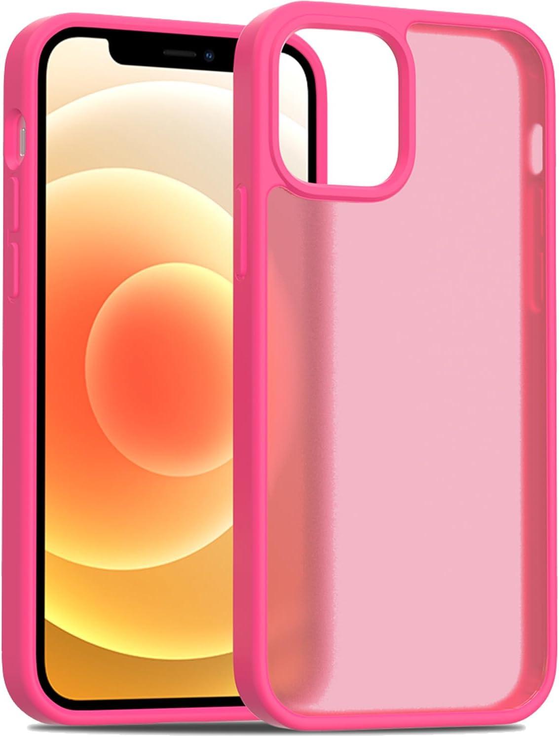 imageTENOC Phone Case Compatible with iPhone 13 amp iPhone 14 Black Case AntiFingerprint Protective Bumper Matte Cover for 61 InchTranslucent Hot Pink