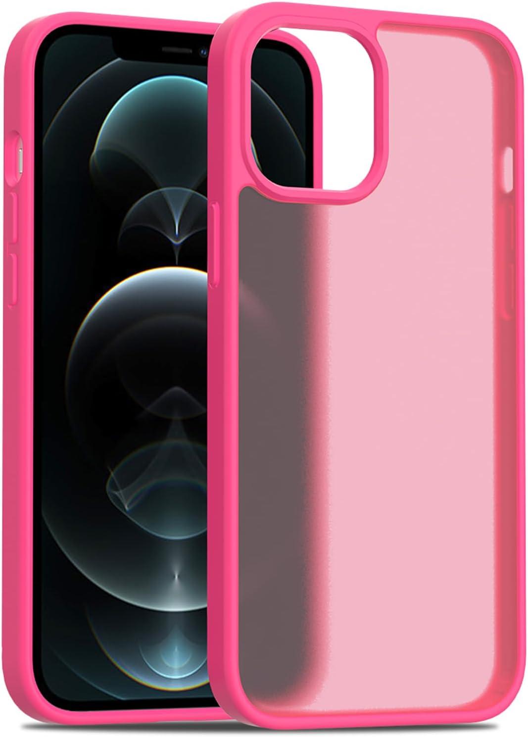 imageTENOC Phone Case Compatible with iPhone 13 amp iPhone 14 Black Case AntiFingerprint Protective Bumper Matte Cover for 61 InchTranslucent Hot Pink