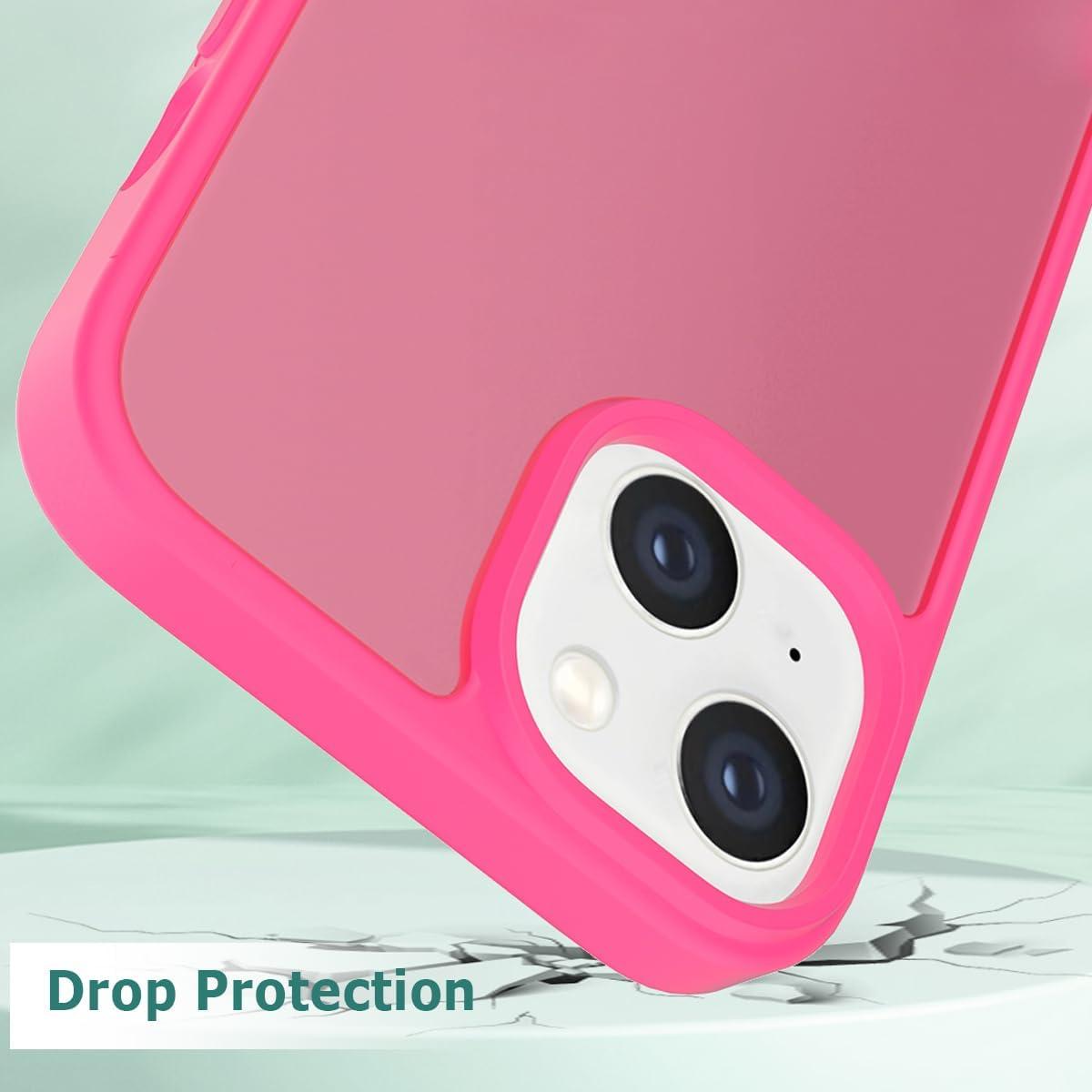 imageTENOC Phone Case Compatible with iPhone 13 amp iPhone 14 Black Case AntiFingerprint Protective Bumper Matte Cover for 61 InchTranslucent Hot Pink