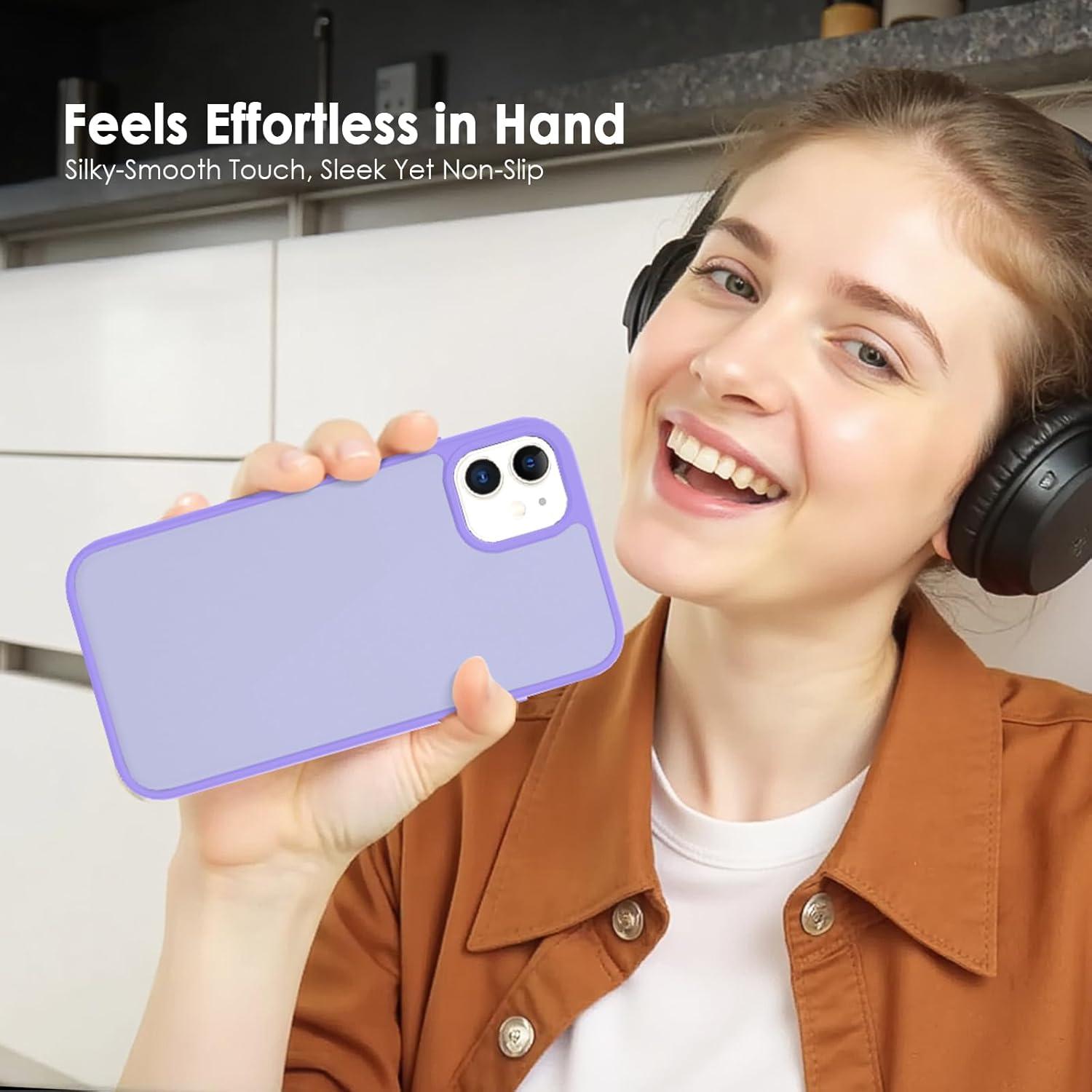imageTENOC Phone Case Compatible with iPhone 13 amp iPhone 14 Black Case AntiFingerprint Protective Bumper Matte Cover for 61 InchTranslucent Light Purple
